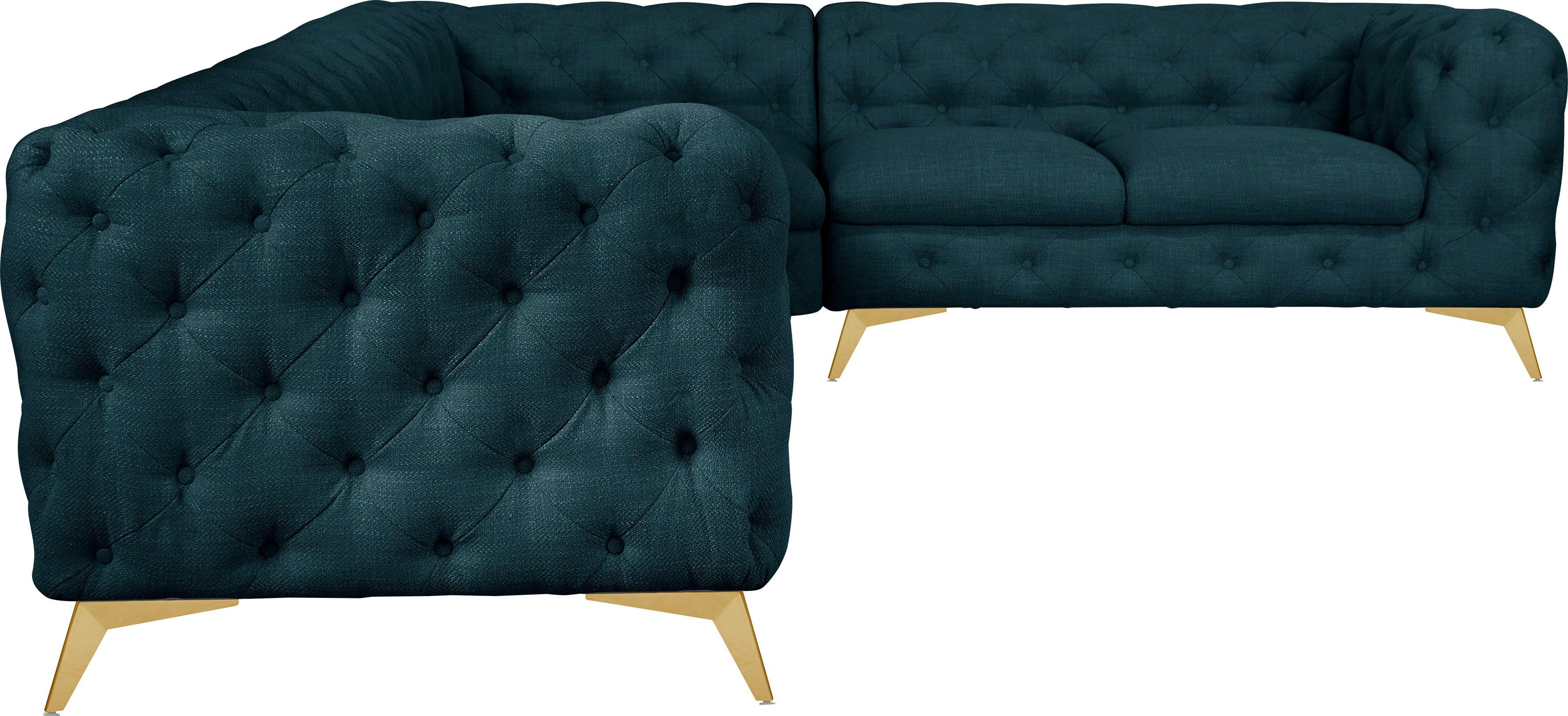 Leonique Chesterfield-bank Glynis L-vorm luxueuze capitonnage, moderne chesterfield look, kleur van de poten ter keuze