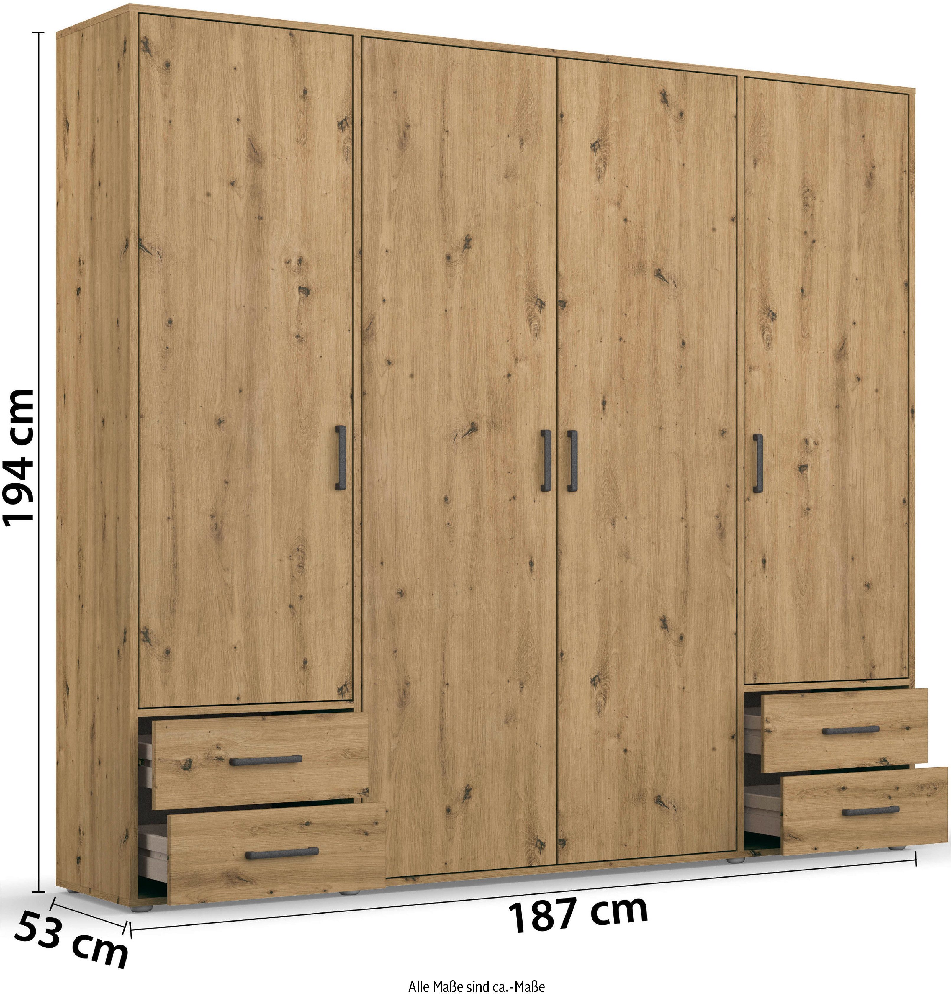 rauch Draaideurkast Kledingkast kast garderobe linnenkast VOYAGER moderne grepen in grijs metallic met buitenlades made in germany