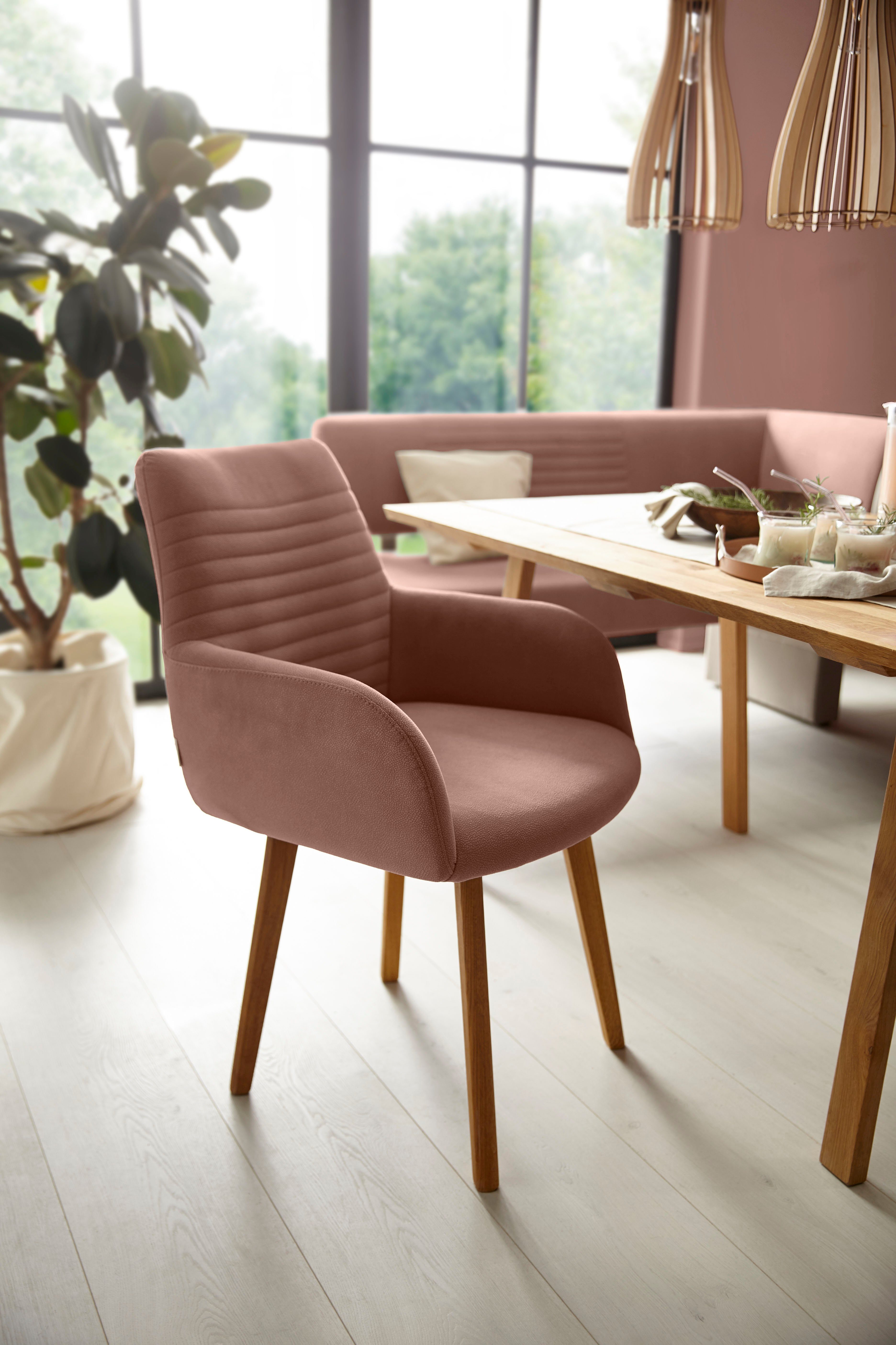 OTTO products Stoel met armleuningen Alessja Bekleding van microvezel, frame van eiken massief hout (set, 2 stuks)
