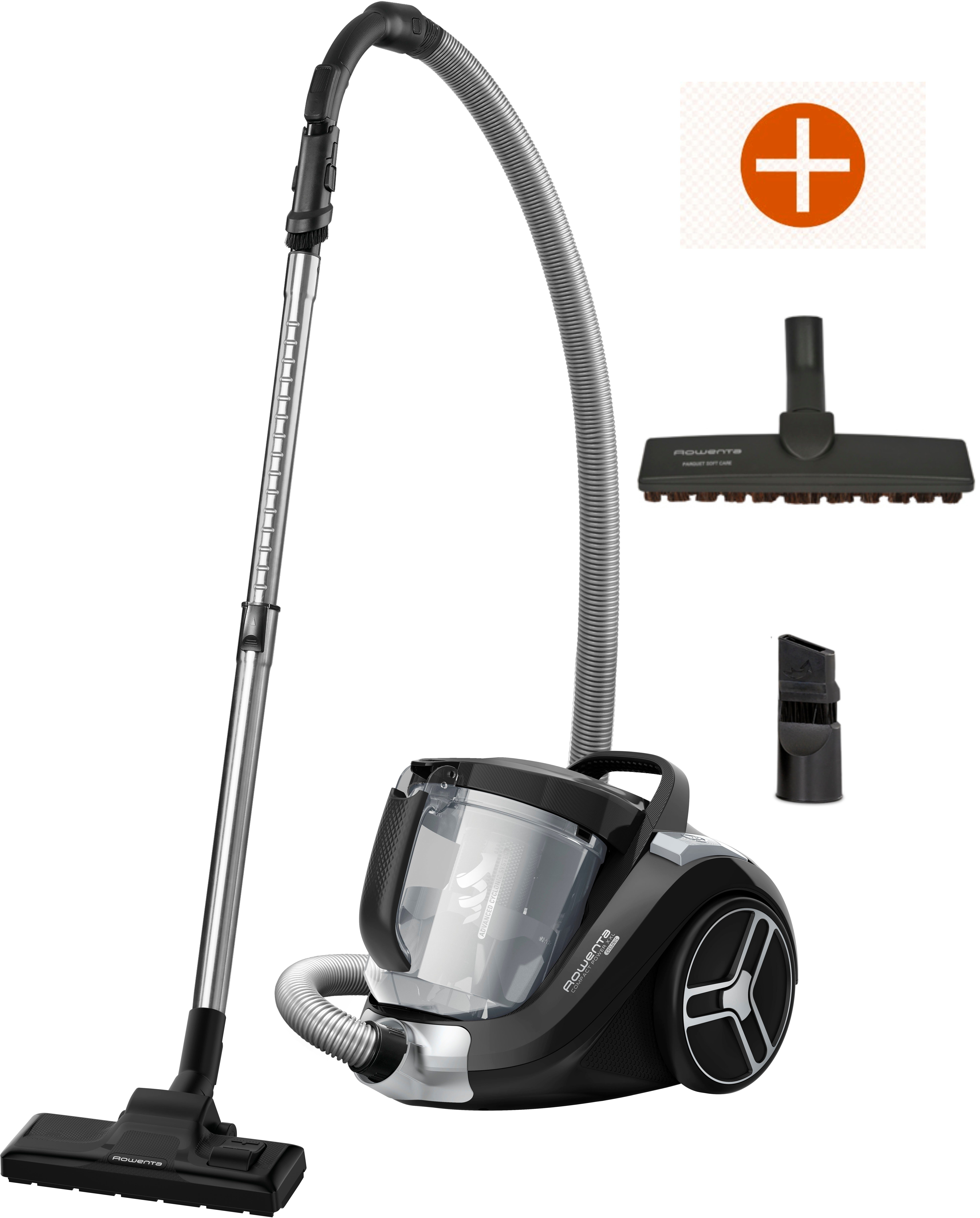 Rowenta Stofzuiger RO4825 Compact Power XXL inclusief gratis parketzuigmond, zeer stil, xxl-inhoud 2,5 liter