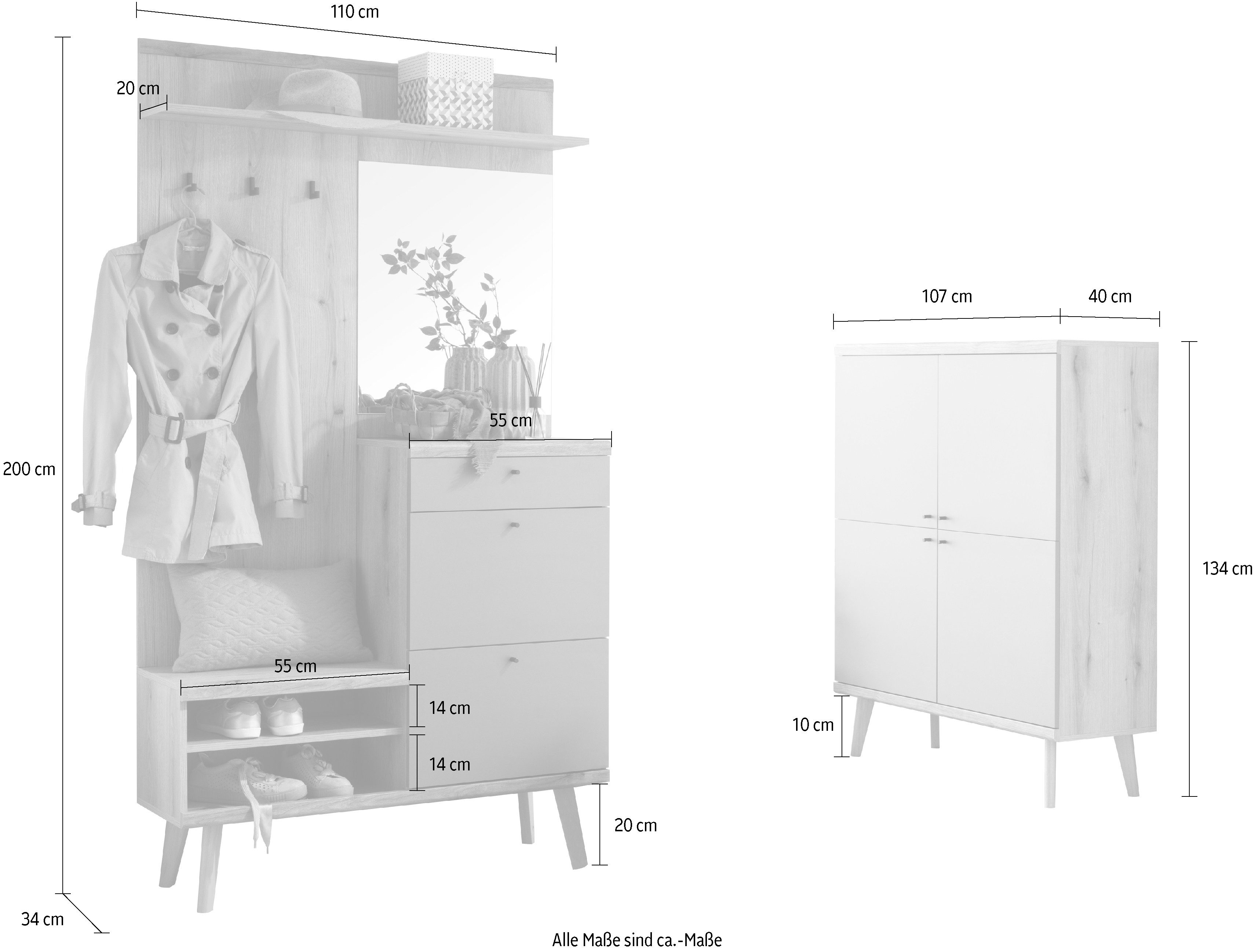 INOSIGN Halmeubelset Mavas, Garderobe met opbergruimte, Garderobekast in Scandic Design (set, 2-delig)