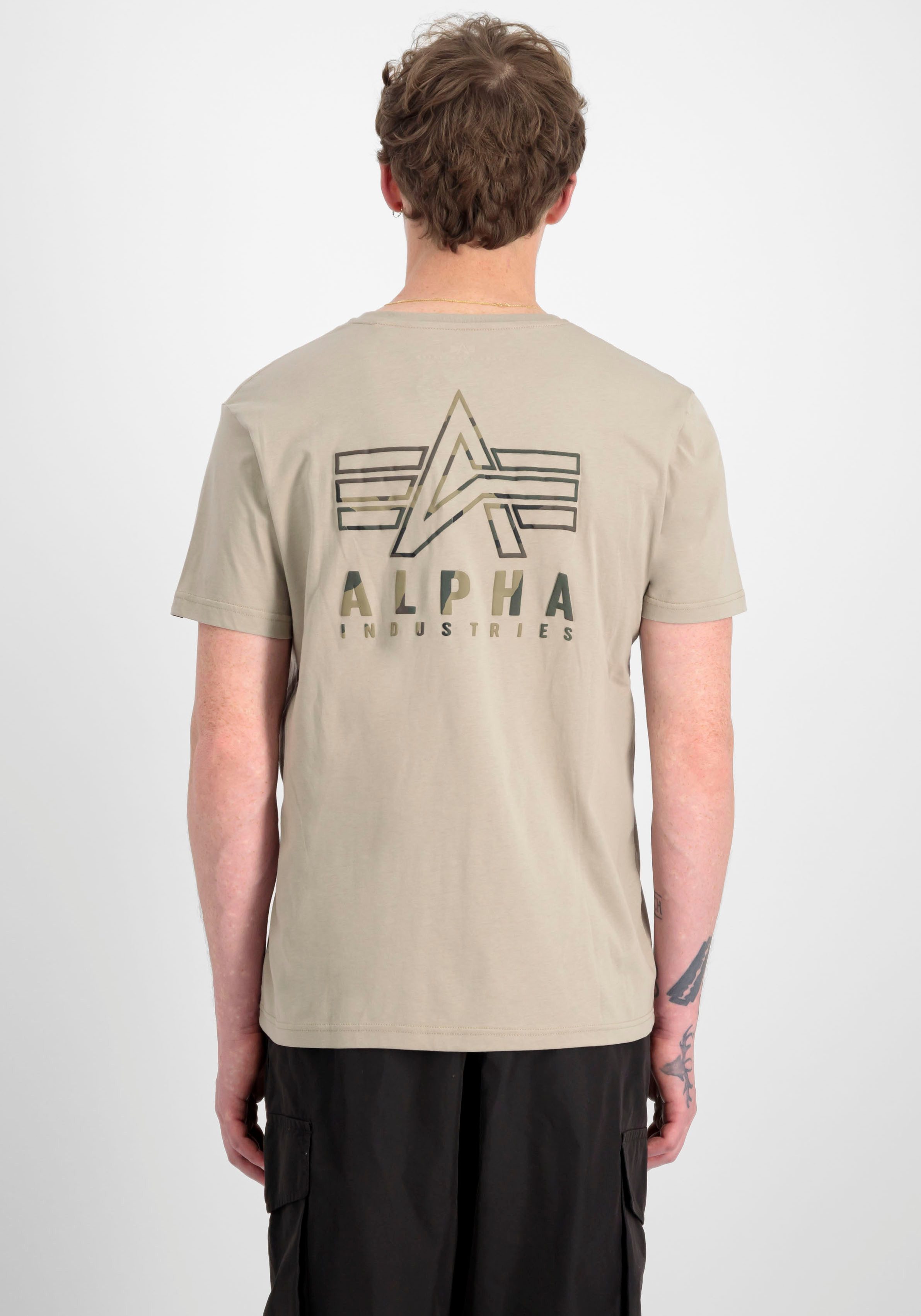 Alpha Industries Shirt met ronde hals Camo Logo Puff Print BP T
