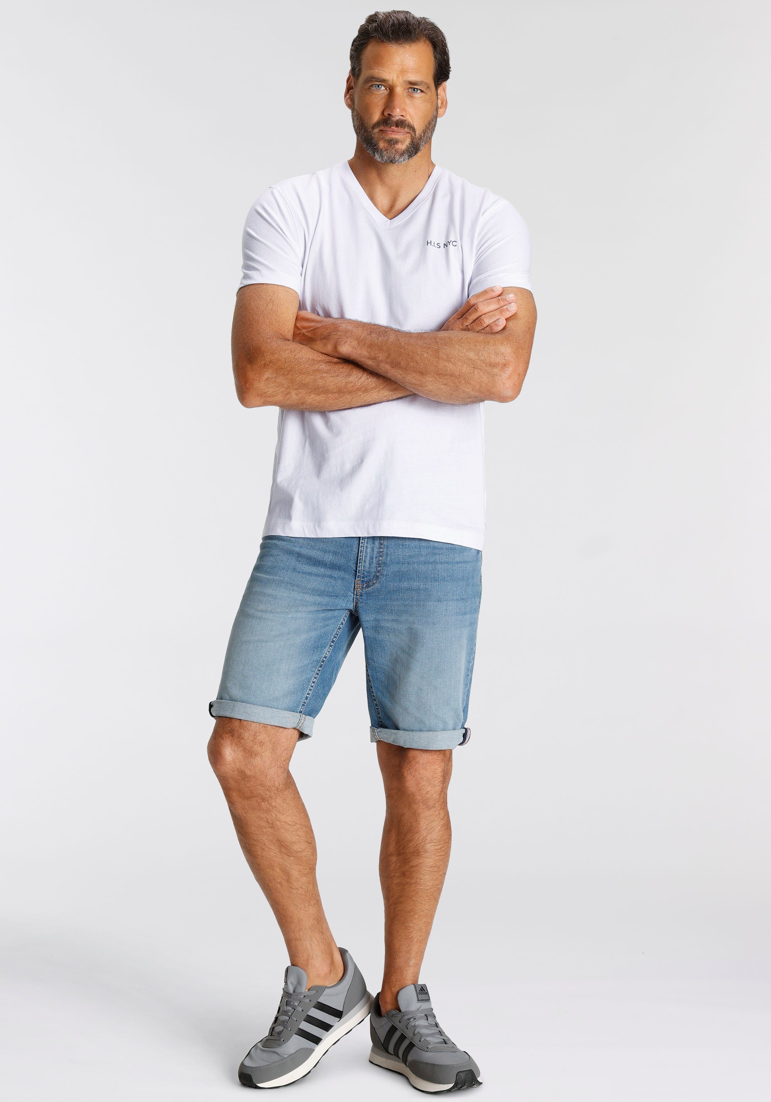 H.I.S Shirt met V-hals Korte mouwen, slim fit, van katoen (Set van 3)