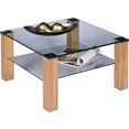 pro line salontafel met glasplaat, plank van glas, frame van hout, vierkant bruin