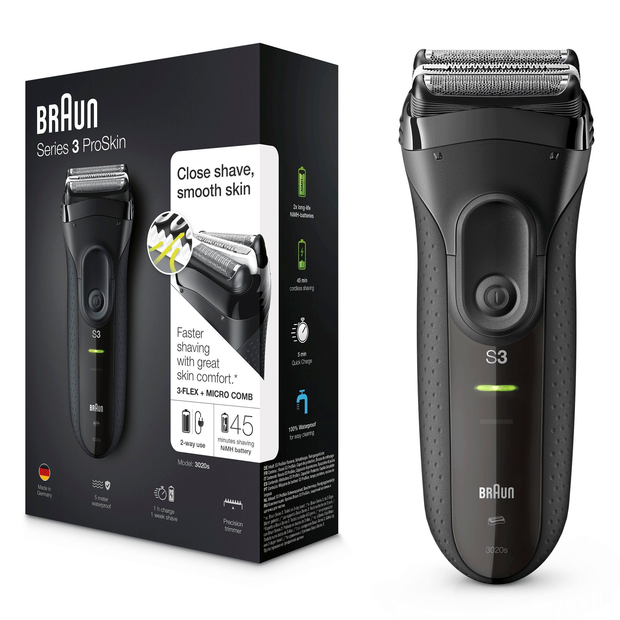 Braun Elektrisch scheerapparaat Series 3 ProSkin - 3020s oplaadbare scheerapparaat heren, zwart