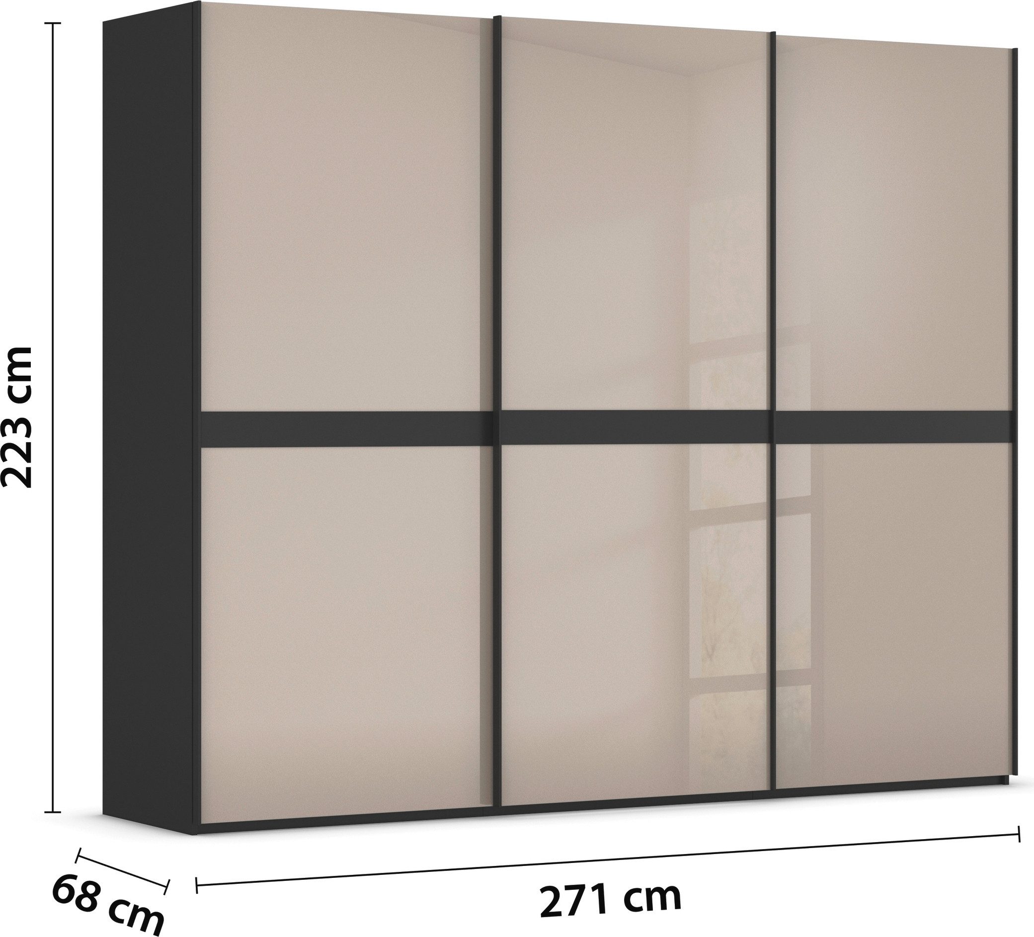 rauch Schuifdeurkast Kledingkast kast garderobe slaapkamerkast SCALE-LINE edel uiterlijk met buikband in corpuskleur met glasfront made in germany