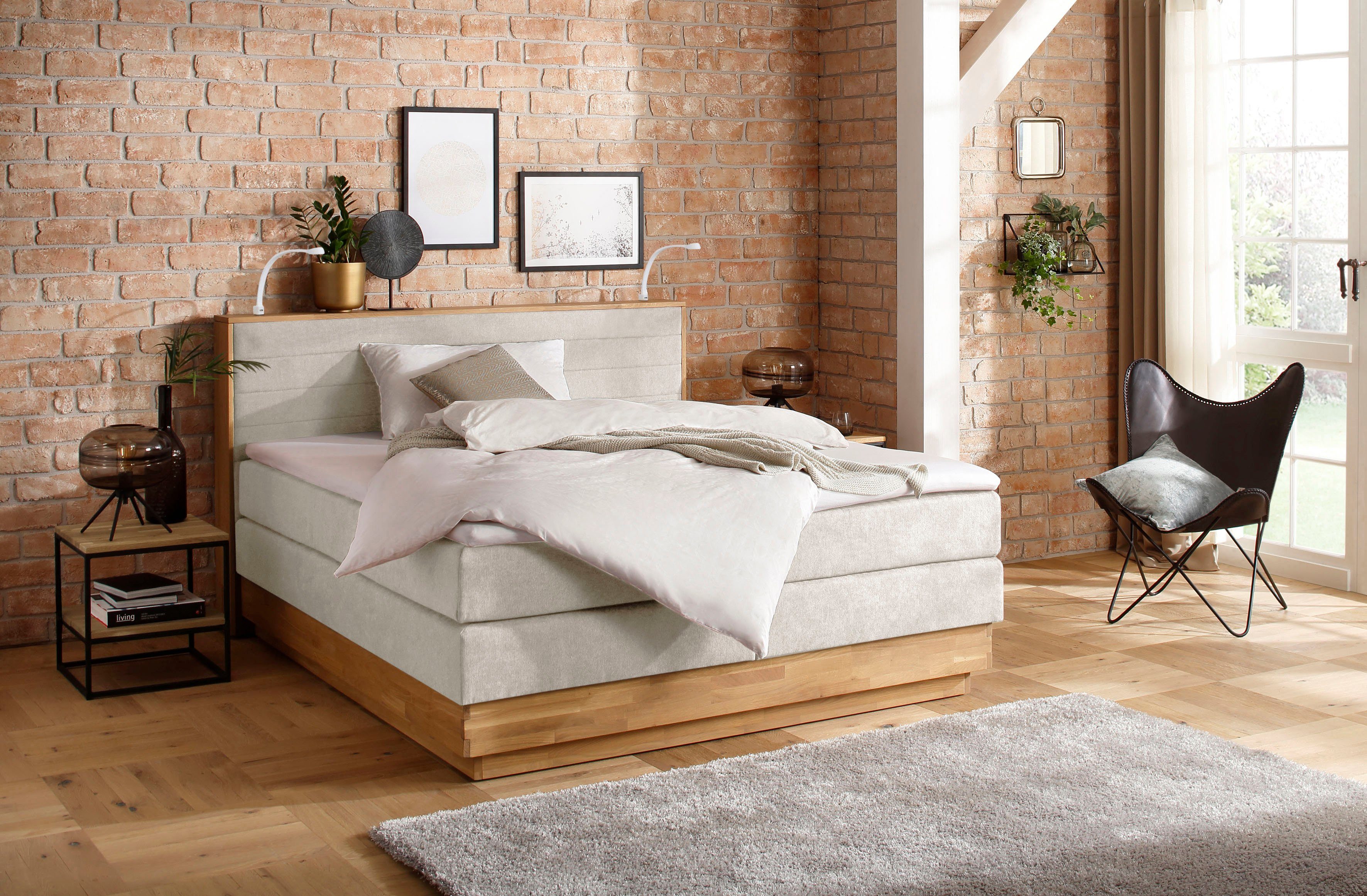 Home affaire Boxspring Cavan Eiken, met bedkist & topmatras, verschillende hardheden (ook H4) boxsprings beige