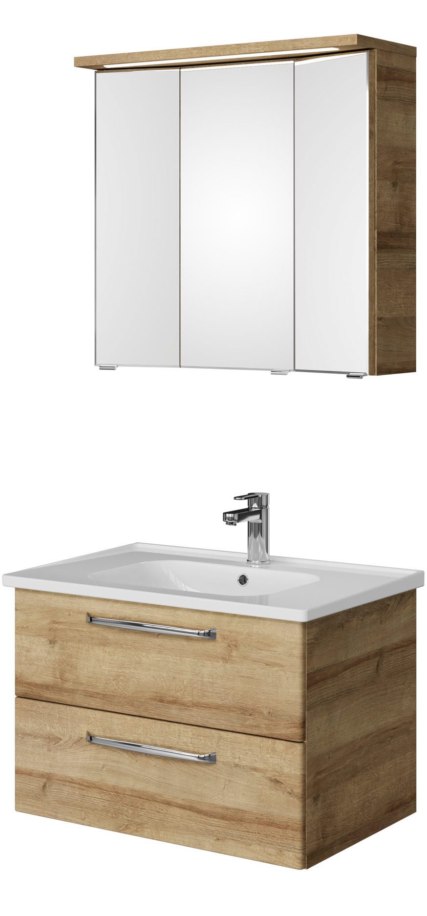 Saphir Badmeubelset Trentino 2-delig keramische wasbak met LED spiegelkast Badkamermeubel-set 79cm breed, incl. deurdemper, 3 deuren, 2 lades (3