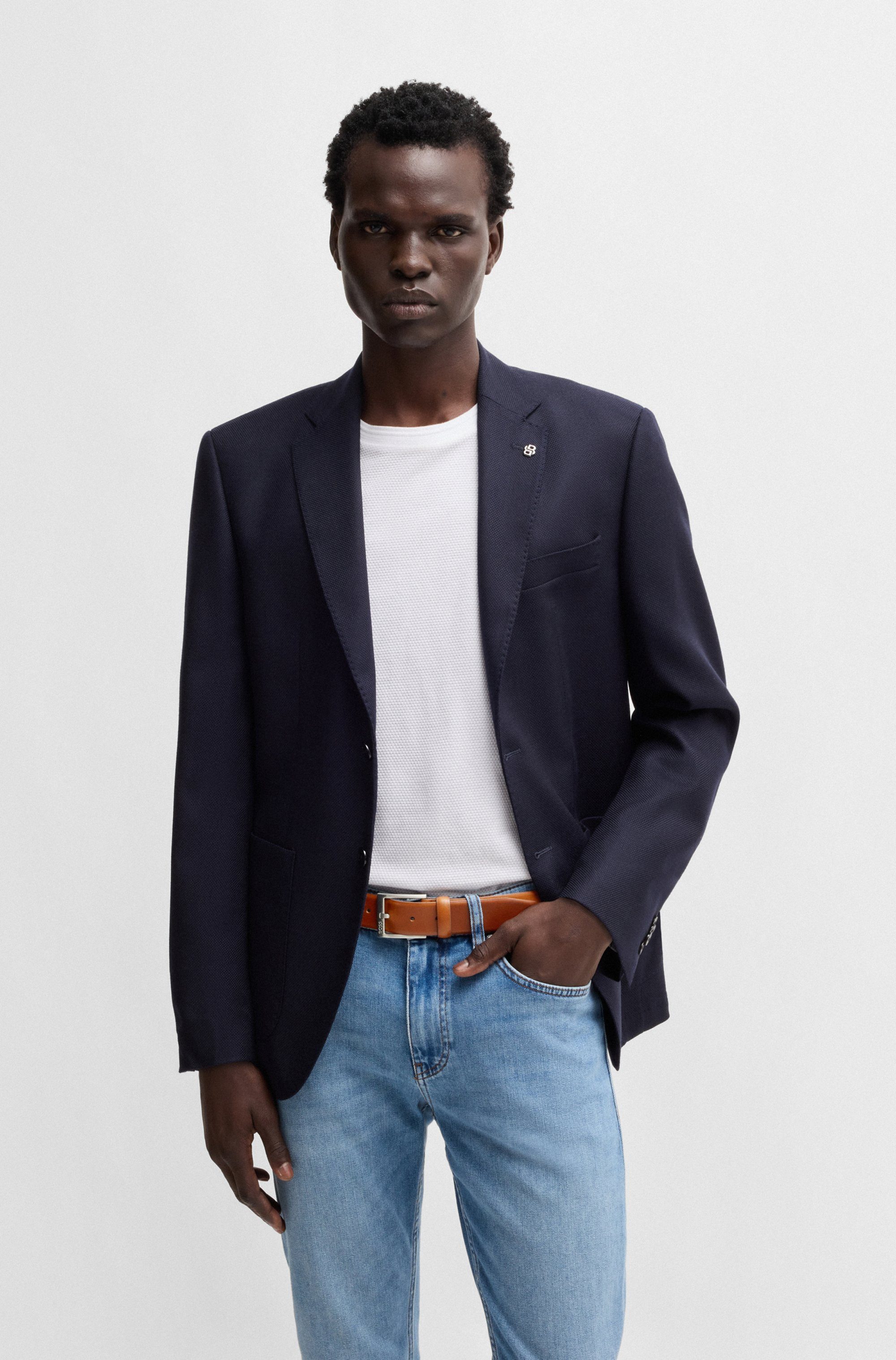 Boss Leren riem met vierkante sluiting en gegraveerd logo