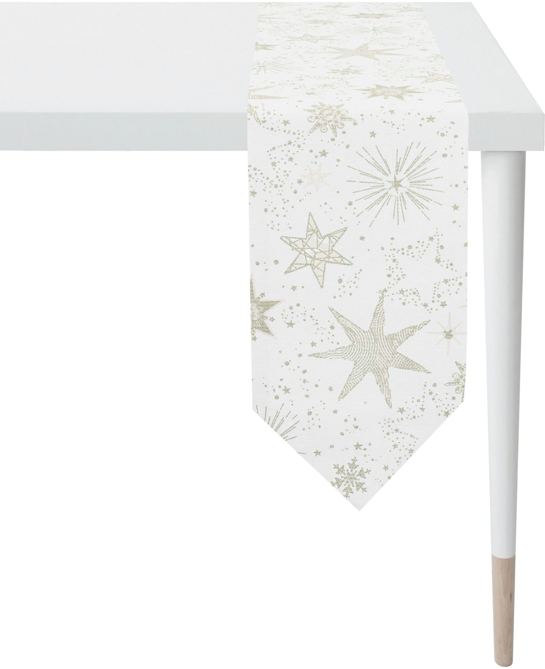 Kerst tafelloper 175 x 24 cm - Wit met zilver goud sterren