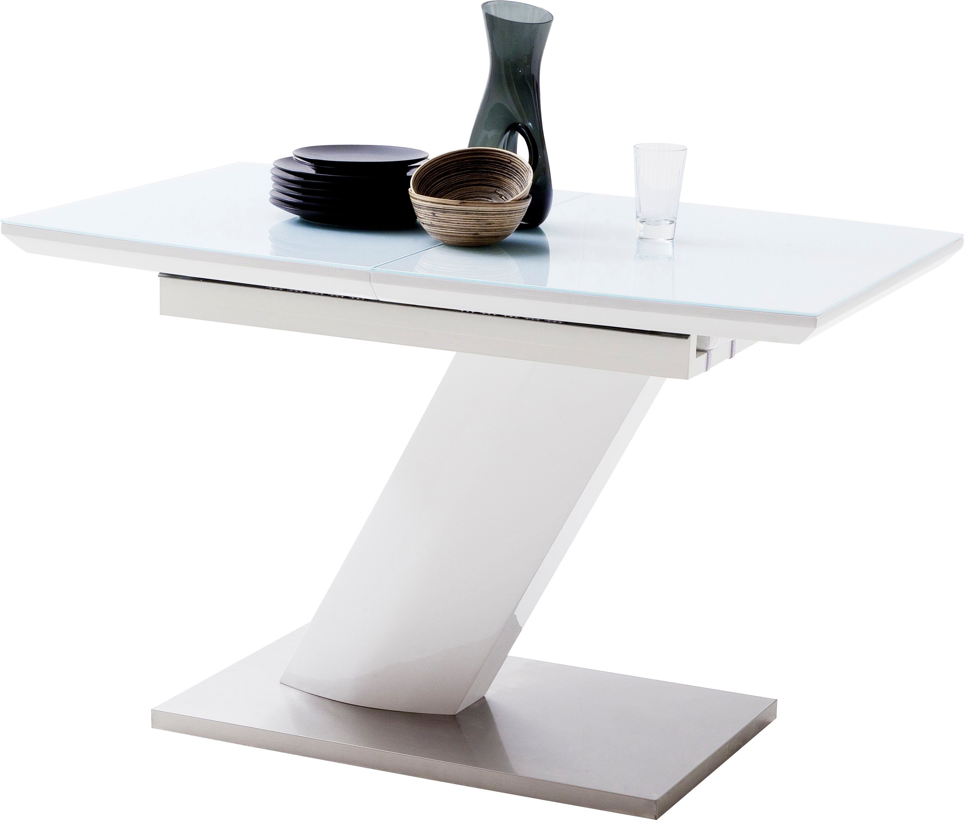 MCA furniture Eettafel Galina, TOPSELLER! Bootvorm in wit met synchroon uittreksysteem voorgemonteerd, veiligheidsglas
