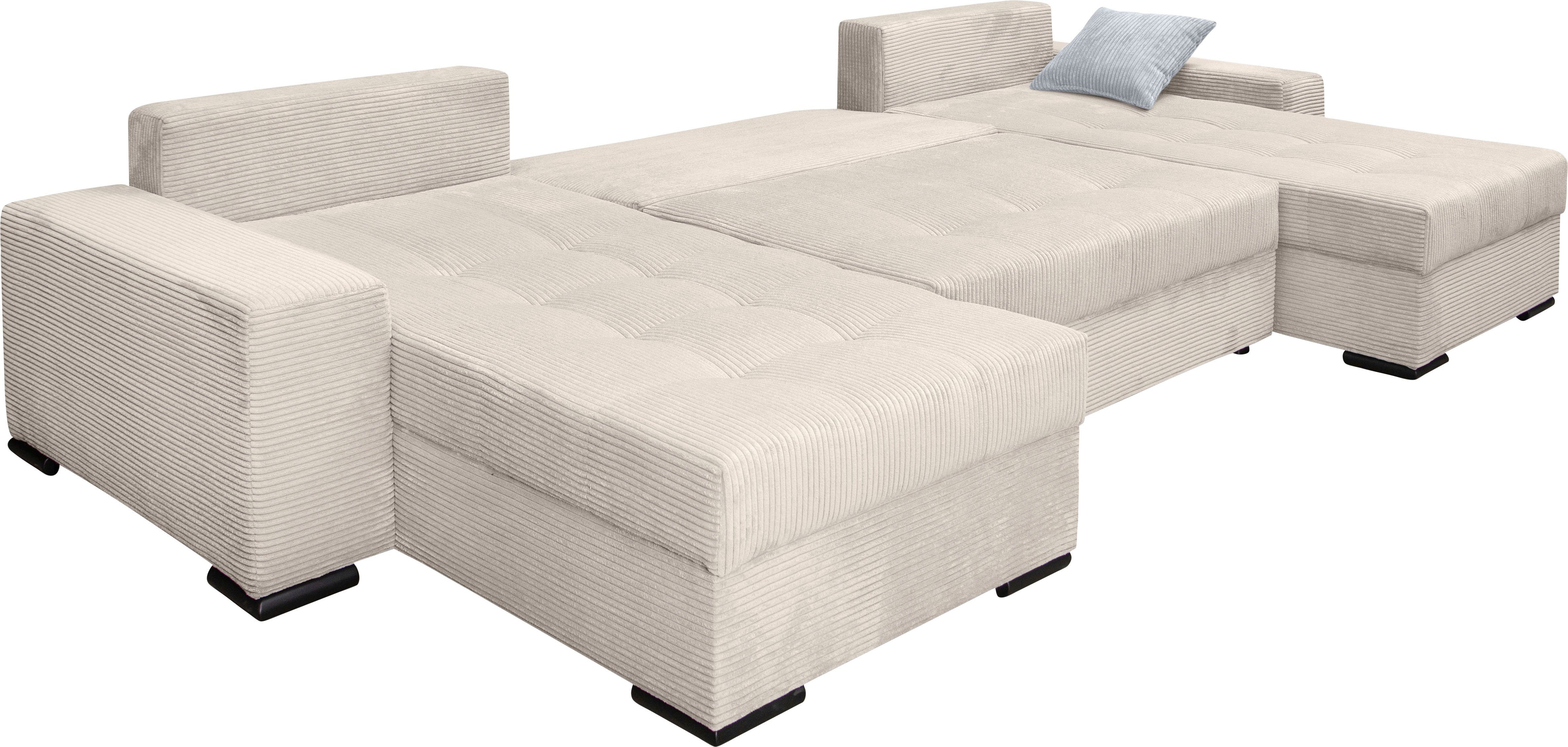 COLLECTION AB Zithoek XL-Josy U-vorm, breedte 313 cm, cord-/mix incl. bedfunctie, bedlade, met 4 gelijk grote rugkussens
