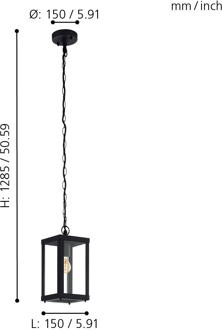 EGLO Plafondlamp voor buiten ALAMONTE 1 zwart / l15 x h128,5 x b15 cm / spatwaterdicht / rustiek
