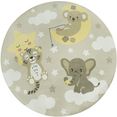 paco home vloerkleed voor de kinderkamer chicos 551 platweefsel, schattig kinderdesign, motief dieren, kinderkamer beige