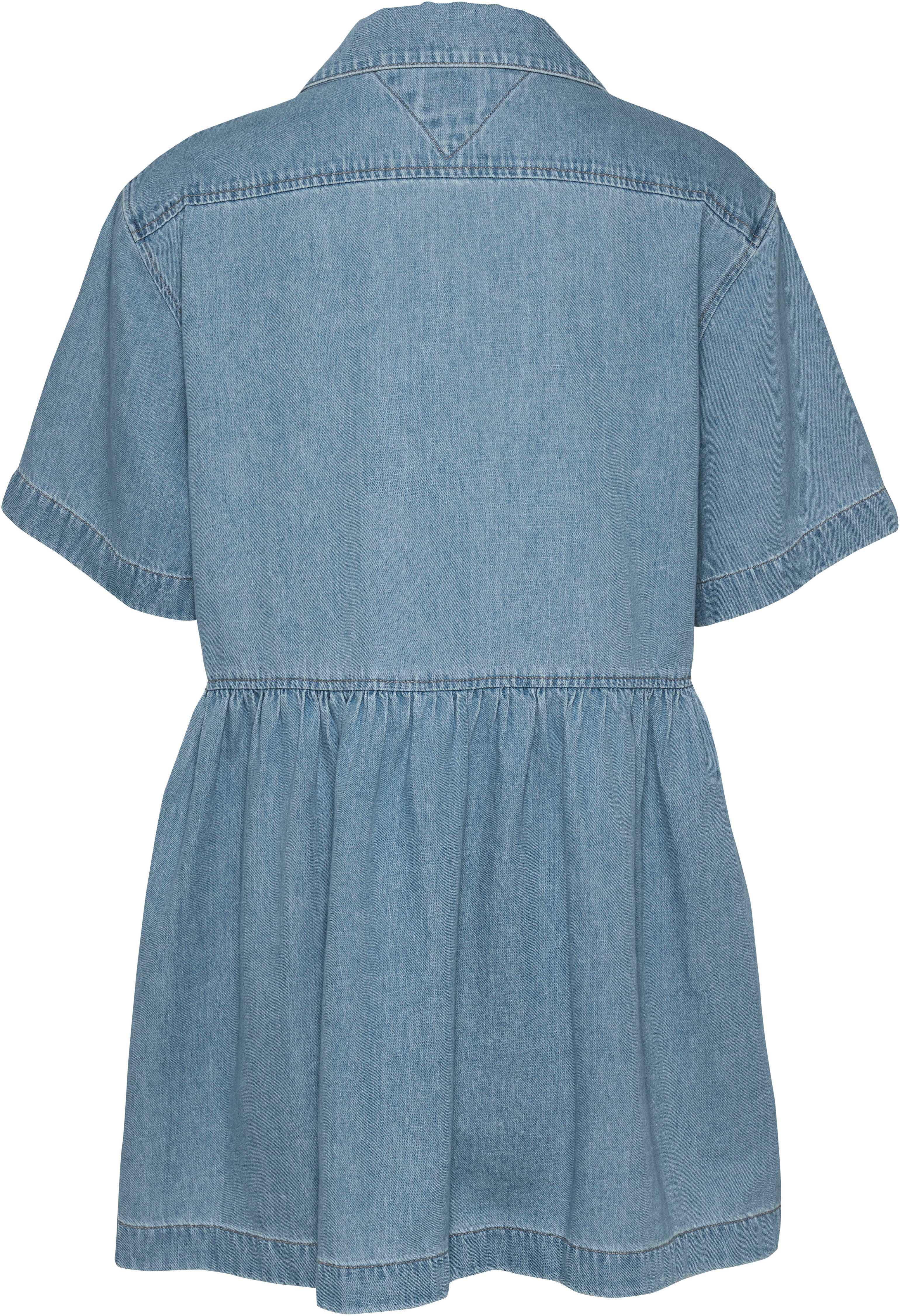 TOMMY Jeans jurk TJW LT DENIM DRESS EXT in mini-lengte, met logo-borduursel, in blauwe was