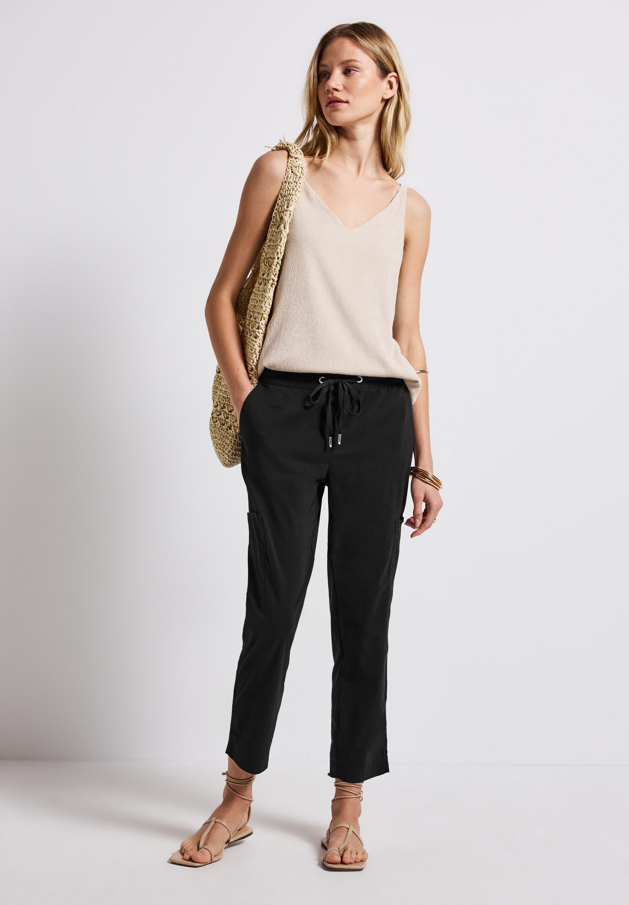 STREET ONE Stoffen broek Style Bonny elastische band met rijgkoord