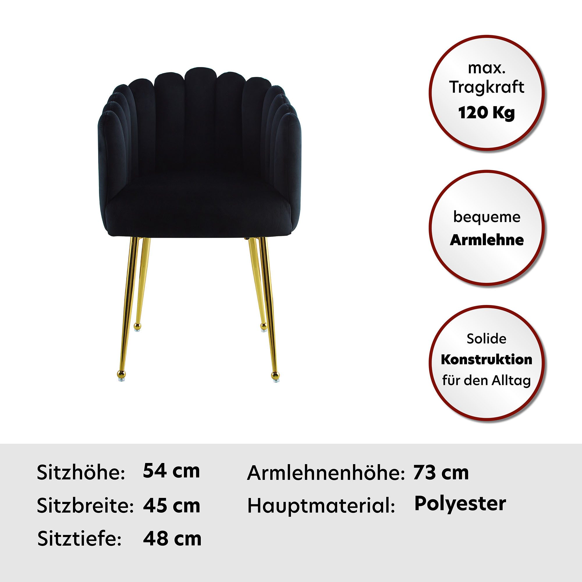 Kayoom Stoel Muna 125, BESTSELLER! opvallende rug-/armleuning in schelpvorm opvallende gevlochten rugleuning, fluwelen bekleding, goudkleurige poten (1 stuk)