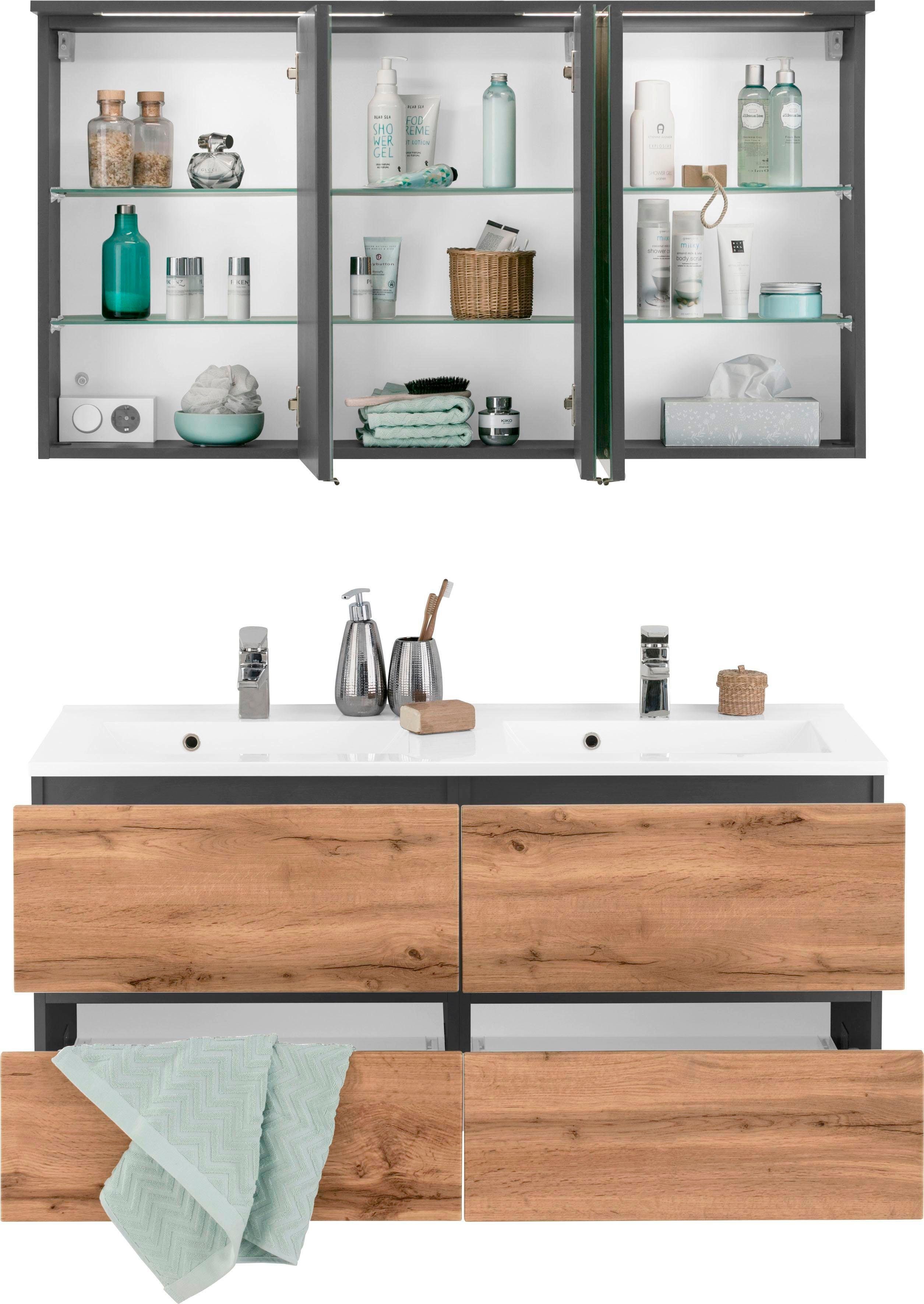 welltime Badkamerserie Lucca Dubbele wastafel, breedte 120 cm (2-delig)