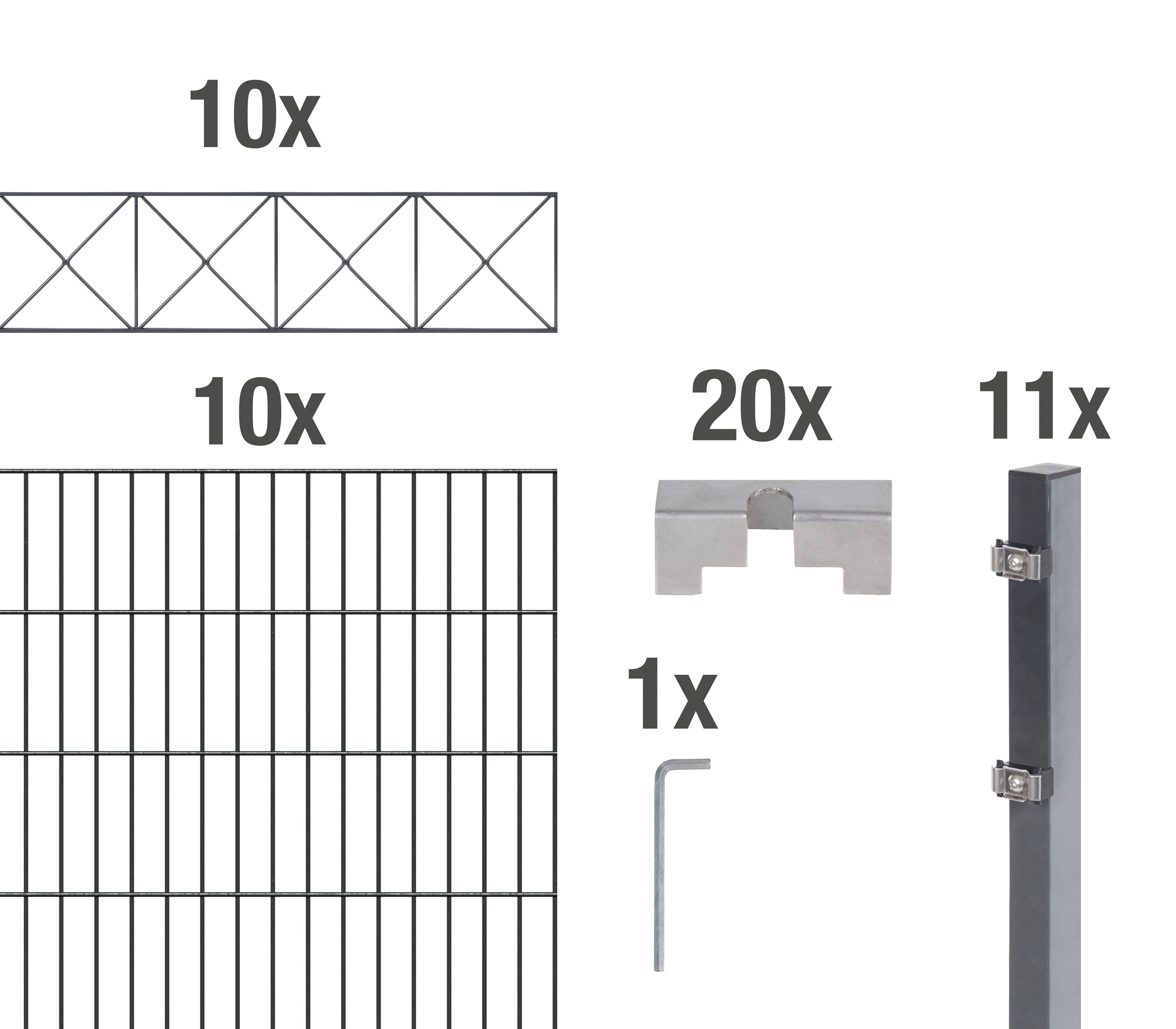 GAH Alberts Dubbelstaafmat hekwerk Nexus antraciet, hoogte: 100-160cm, totale lengte: 10-20m, voor plaatsing in beton (set, 5 stuks)