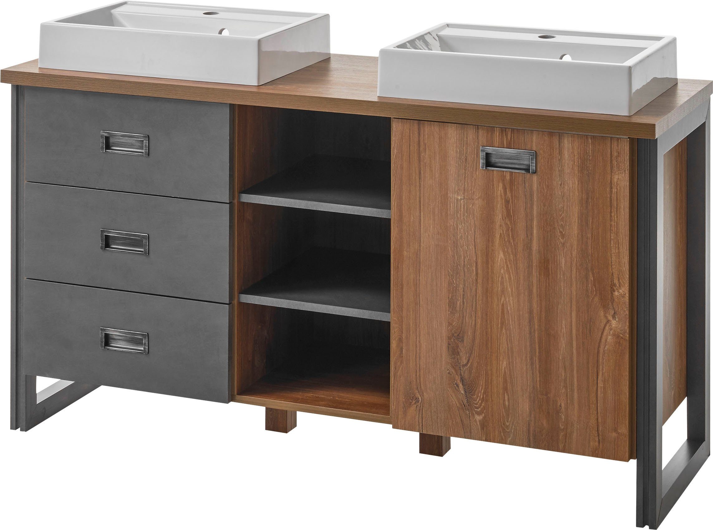 Home affaire Badkamerserie Detroit, Bad im Industrialdesign, inkl. LED, 2-teiliges Badezimmer (3-delig)