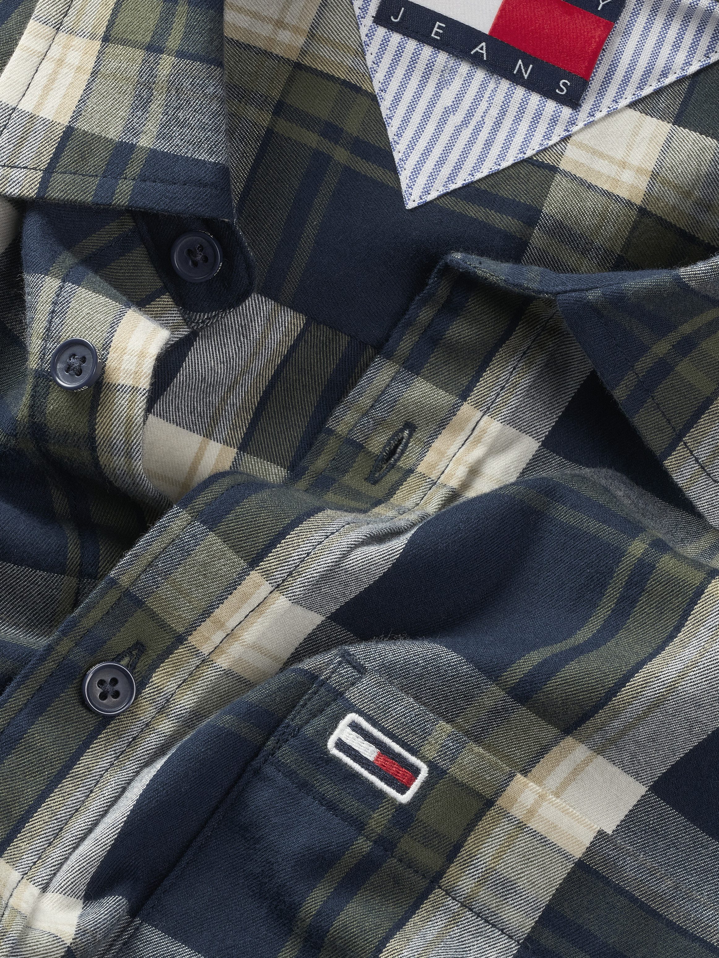 Tommy Jeans Plus Overhemd met lange mouwen TJM REG CHECK FLANNEL SHIRT EXT in grote maten, logoborduring, button-down kraag