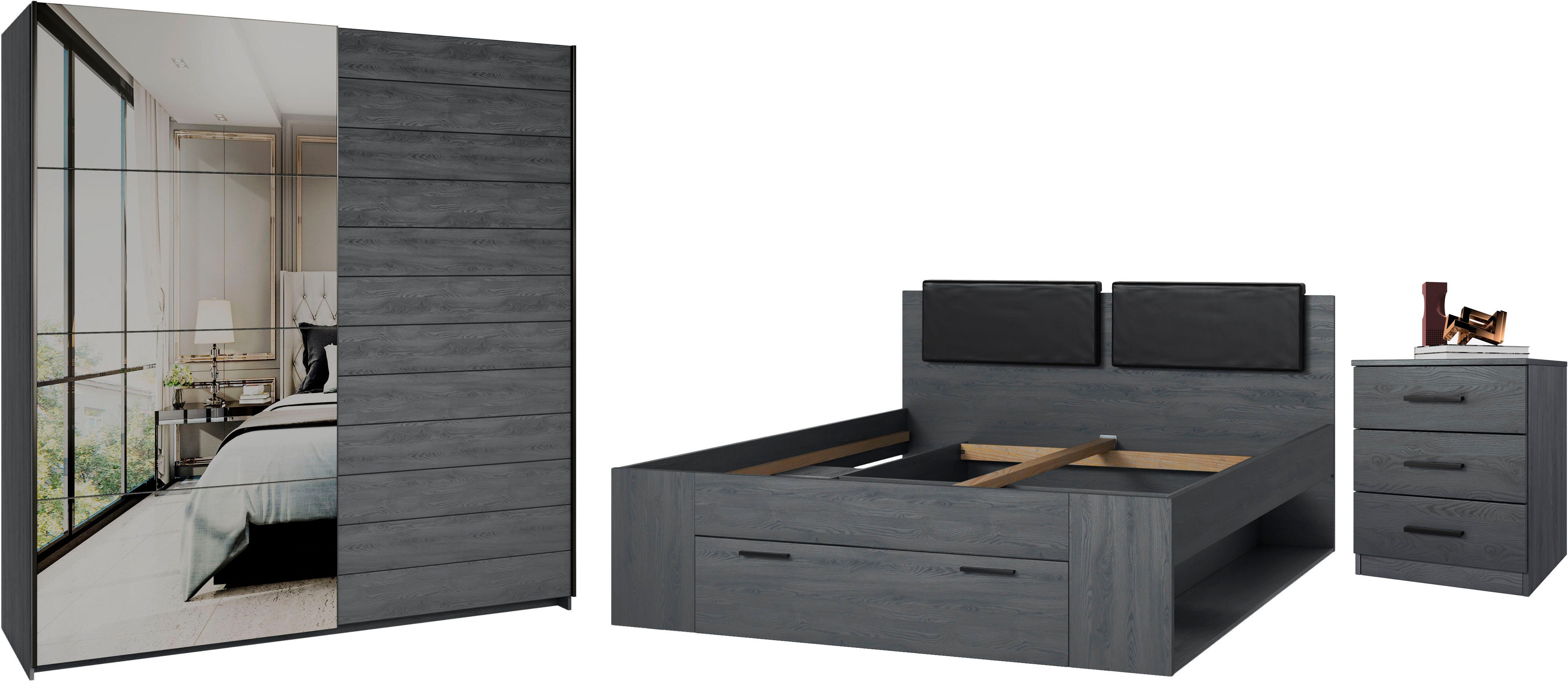 INOSIGN Slaapkamerserie Galaxy Bed met zacht verdikte hoofdborden en opberglade (4-delig) complete slaapkamers grijs