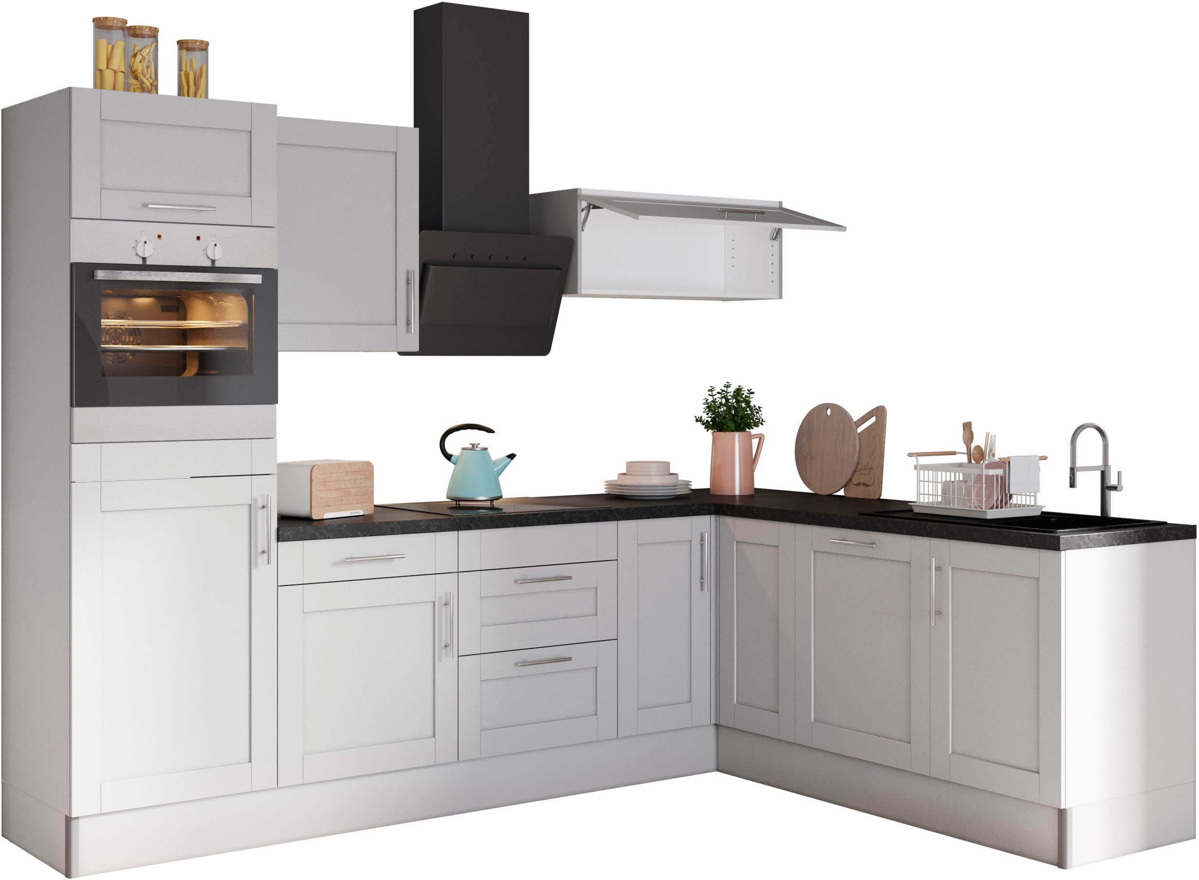 Kochstation Keuken KS-Ahus 200 x 270 cm breed, optioneel met elektrische apparaten, soft close functie keukenkast series maat - grijs