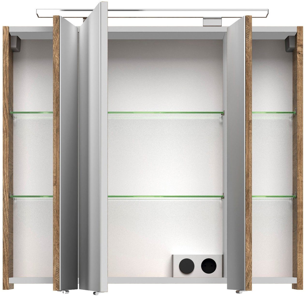 Saphir Badkamerspiegelkast Serie 4010 badkamer spiegelkast incl. LED-opbouwlamp Badkast 80 cm breed, 3 deuren, 6 glazen legplanken, incl. deurdemper