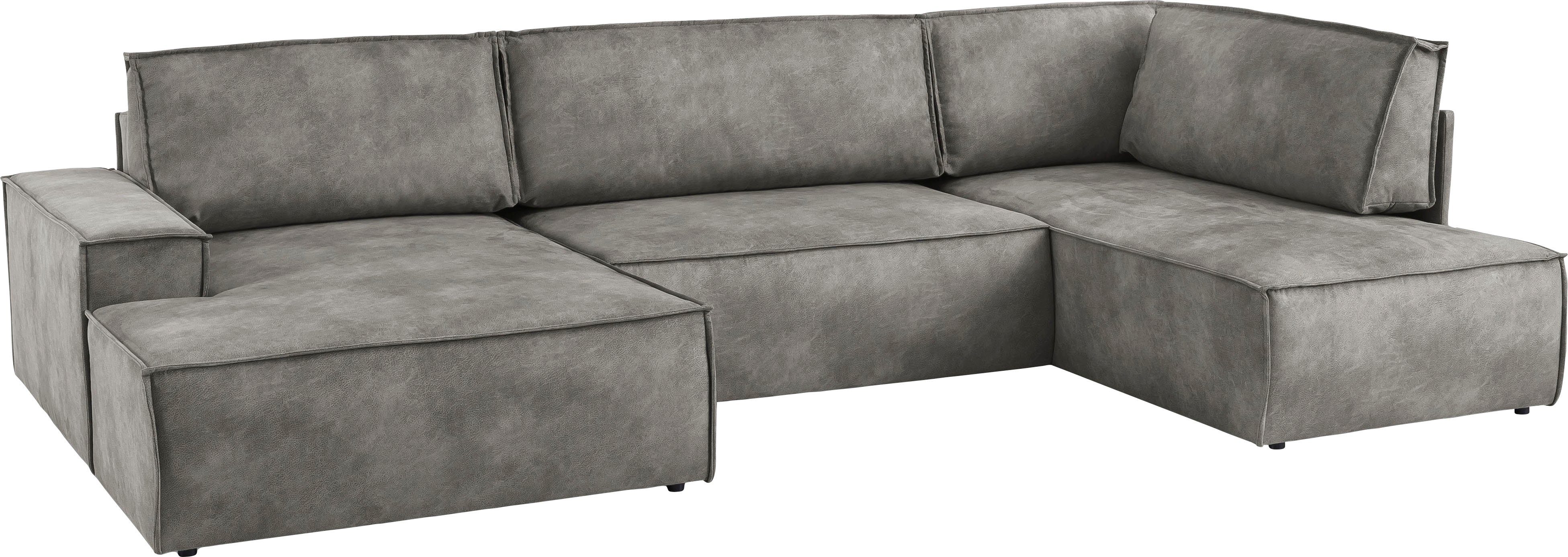 Home affaire Zithoek SHERWOOD 329 cm, U-vorm, slaapbank, Slaapfunctie met bedkist (194x139 cm), cord, vintage, fluweel