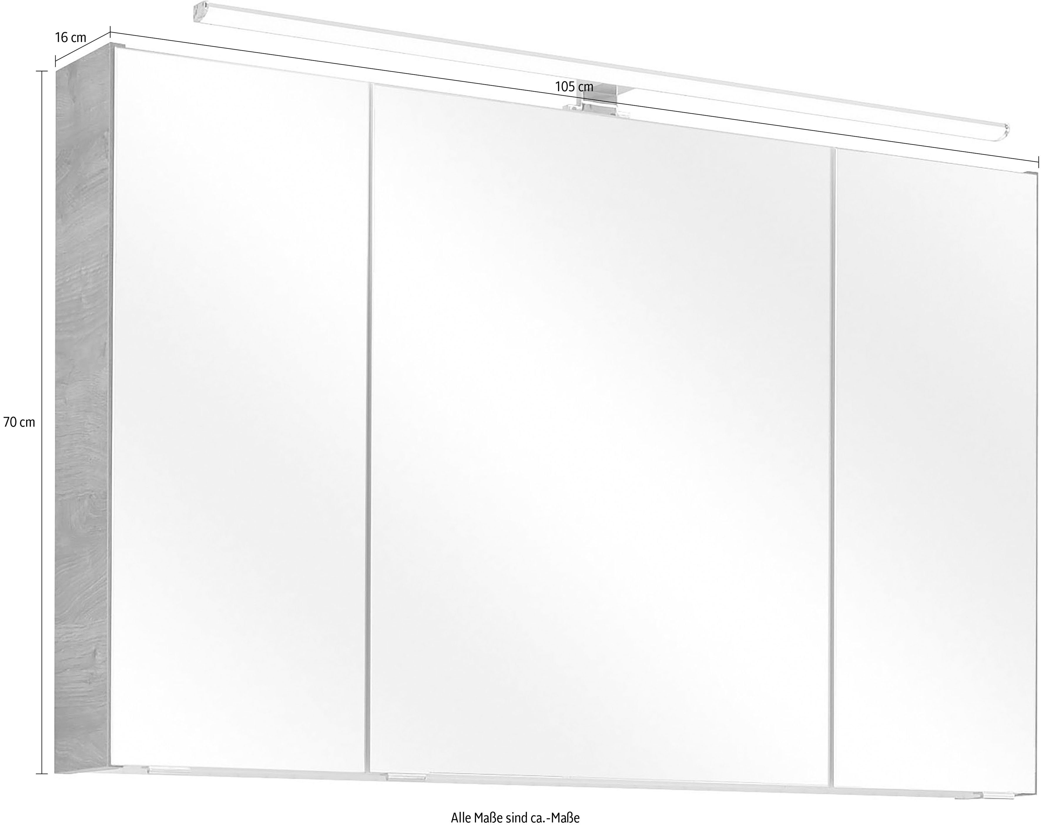 Saphir Spiegelkast Quickset badkamermeubel, 3 spiegeldeuren, 6 legplanken, 105 cm breed