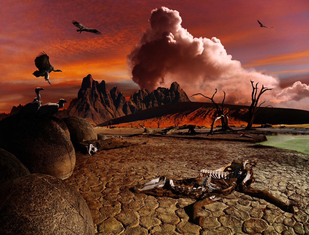 Papermoon Fotobehang Apocalyptisch landschap Vliesbehang, eersteklas digitale print fotobehang rood