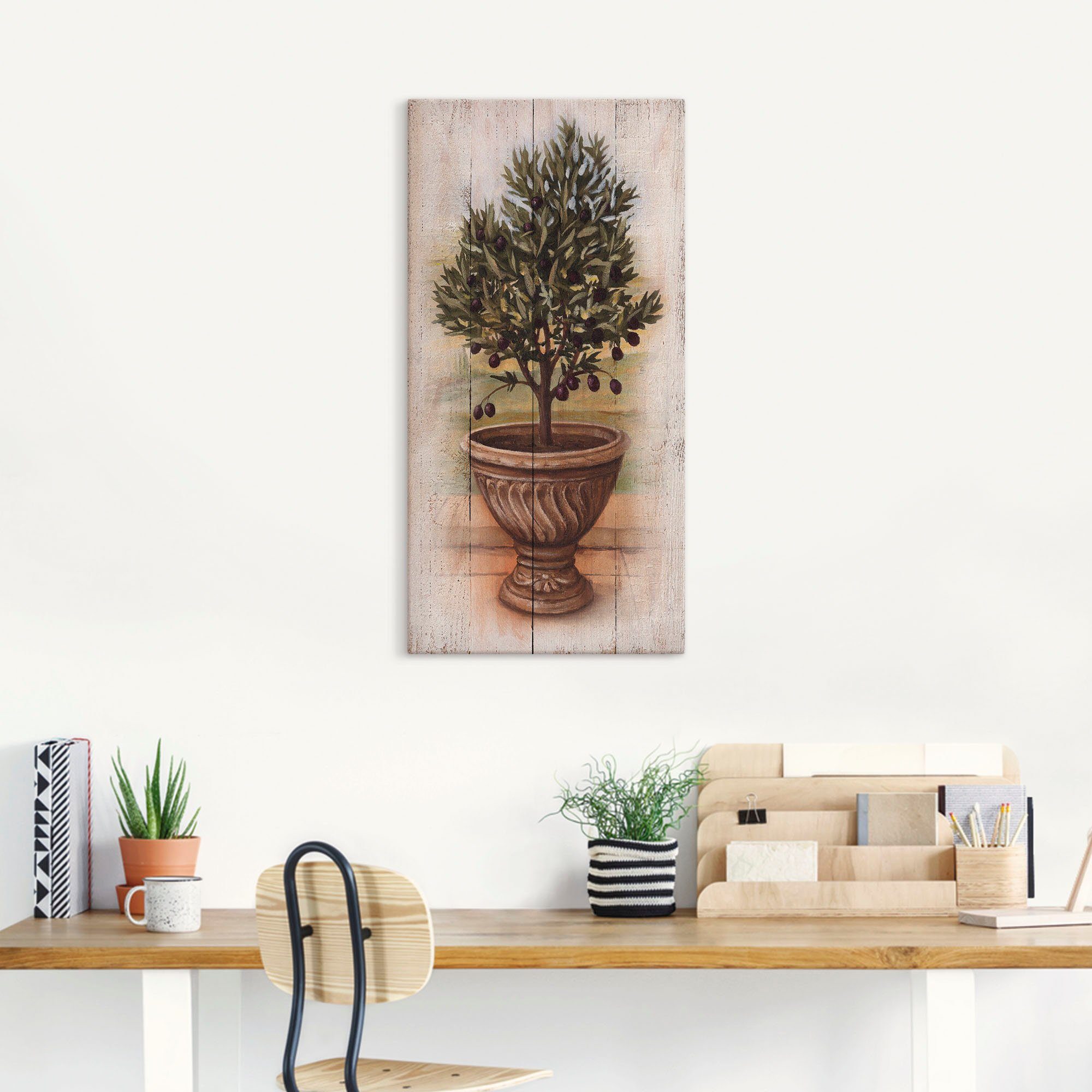 Artland Artprint op linnen Olijfboom met hout-look gespannen op een spieraam