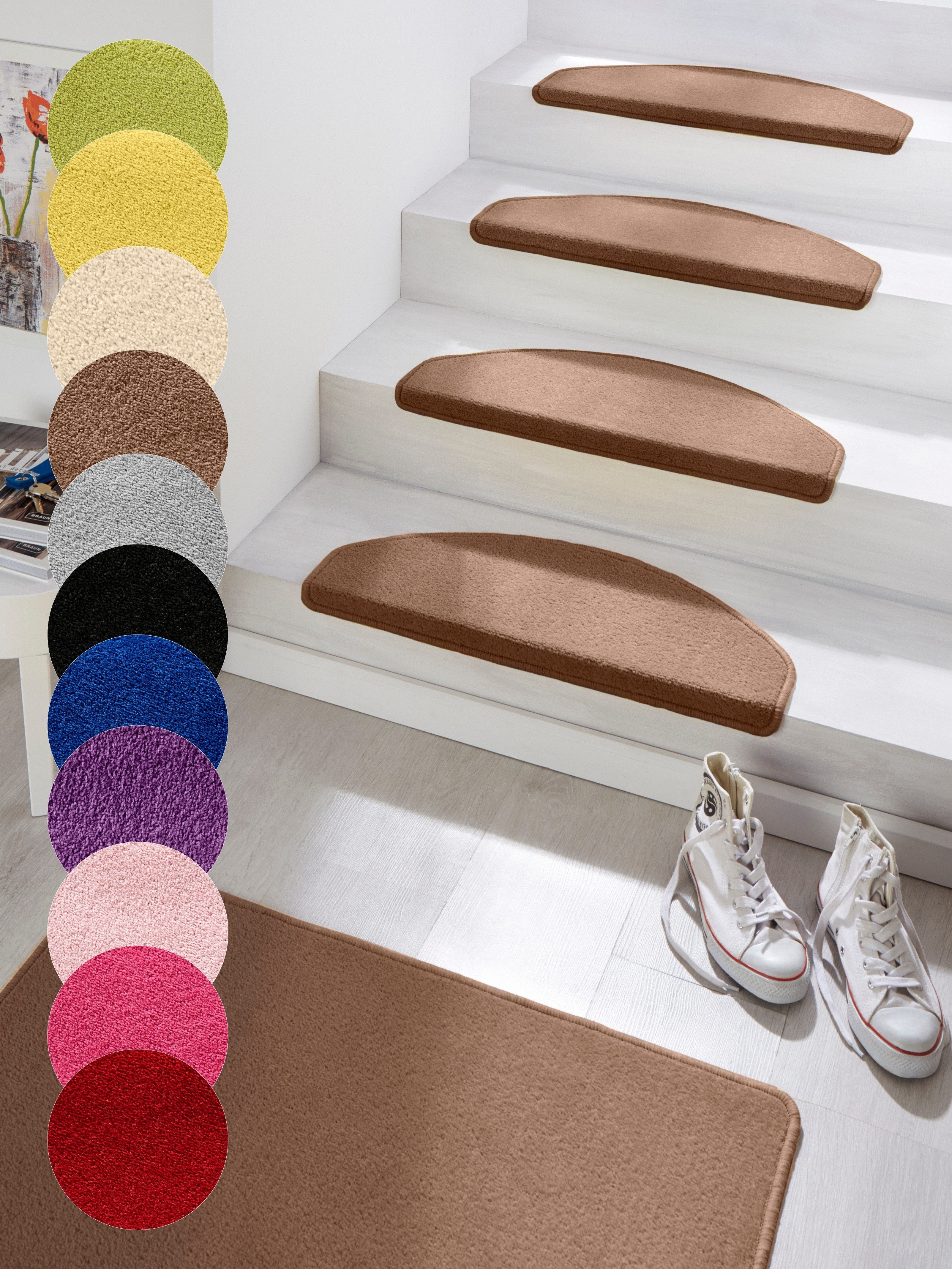 HANSE Home Tredemat Fancy 15 stuks, trapmatten, zelfklevend, traptapijt, traptreden trapbekleding maat 15x 23x65 cm bruin