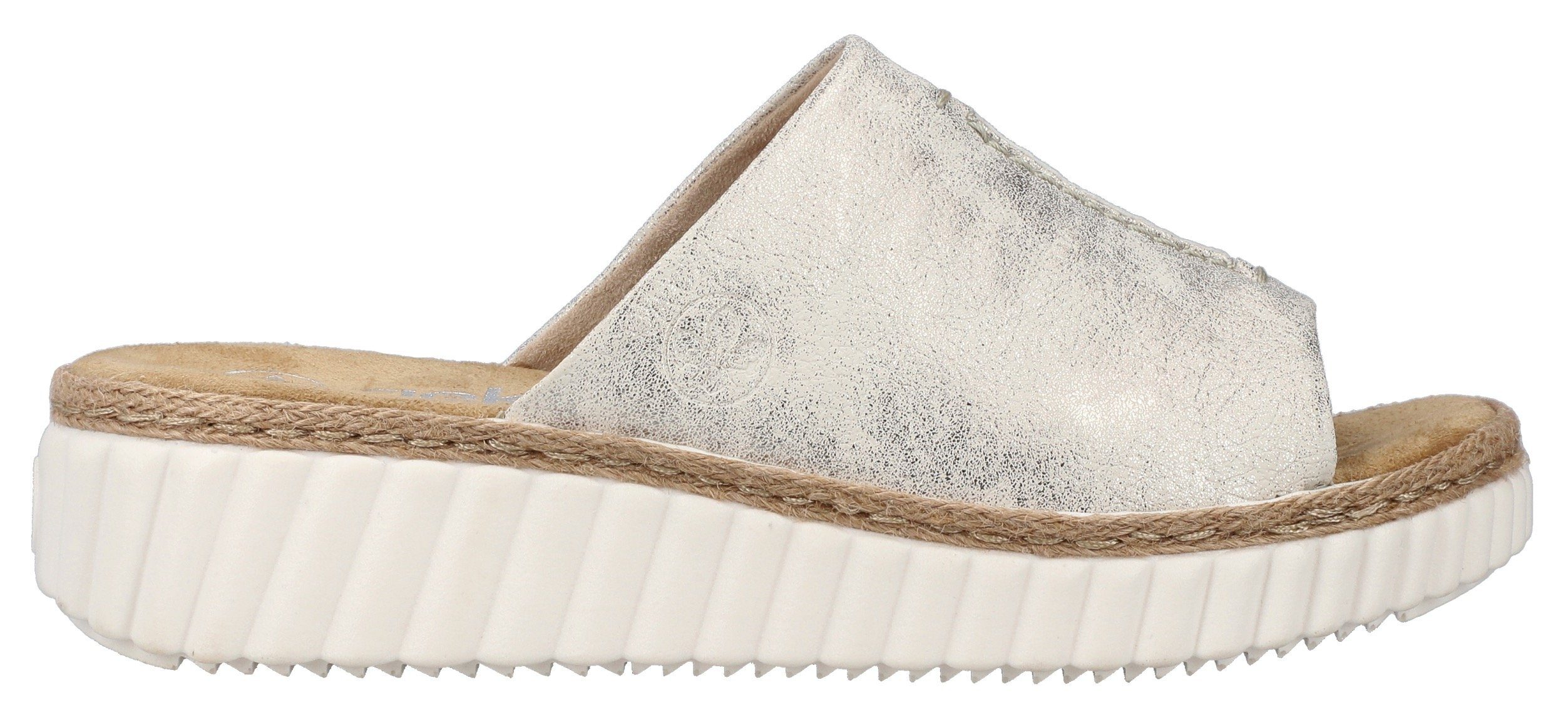 Rieker Slippers sleehak, zomerschoen, slippers met jute-omranding aan de loopzool