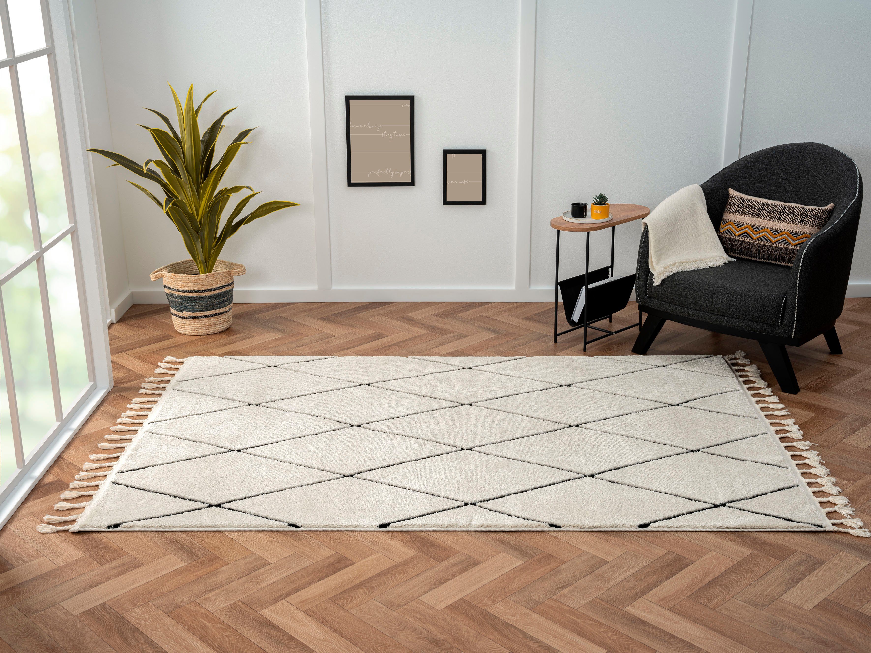 Myflair Möbel & Accessoires Hoogpolig vloerkleed Moroccan Diamond modern, marokkaans ontwerp, ruitenpatroon, zacht door hoogpolig