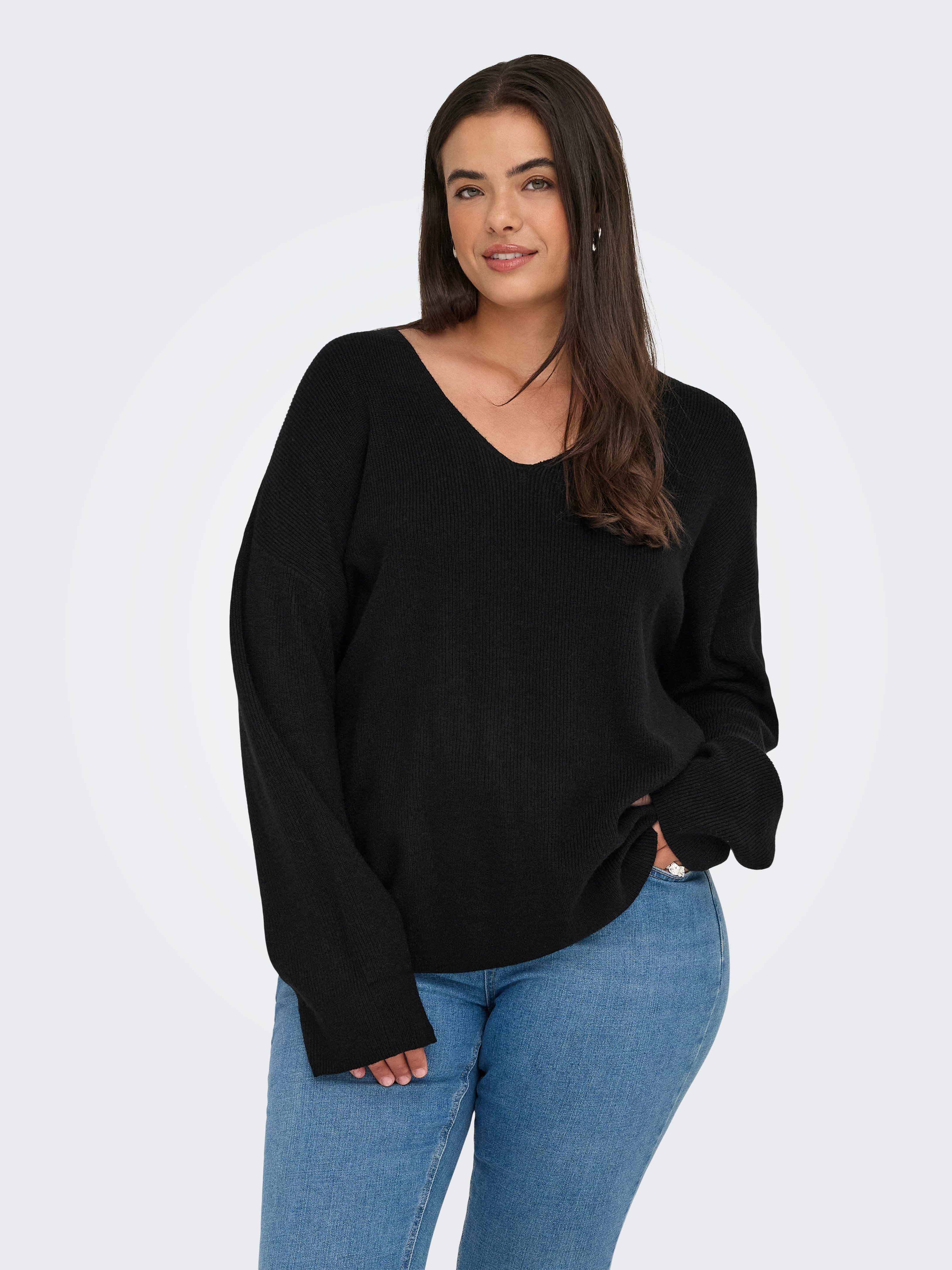 ONLY CARMAKOMA Trui met V-hals CARIBI LS RIB LOOSE V-NECK CC KNT