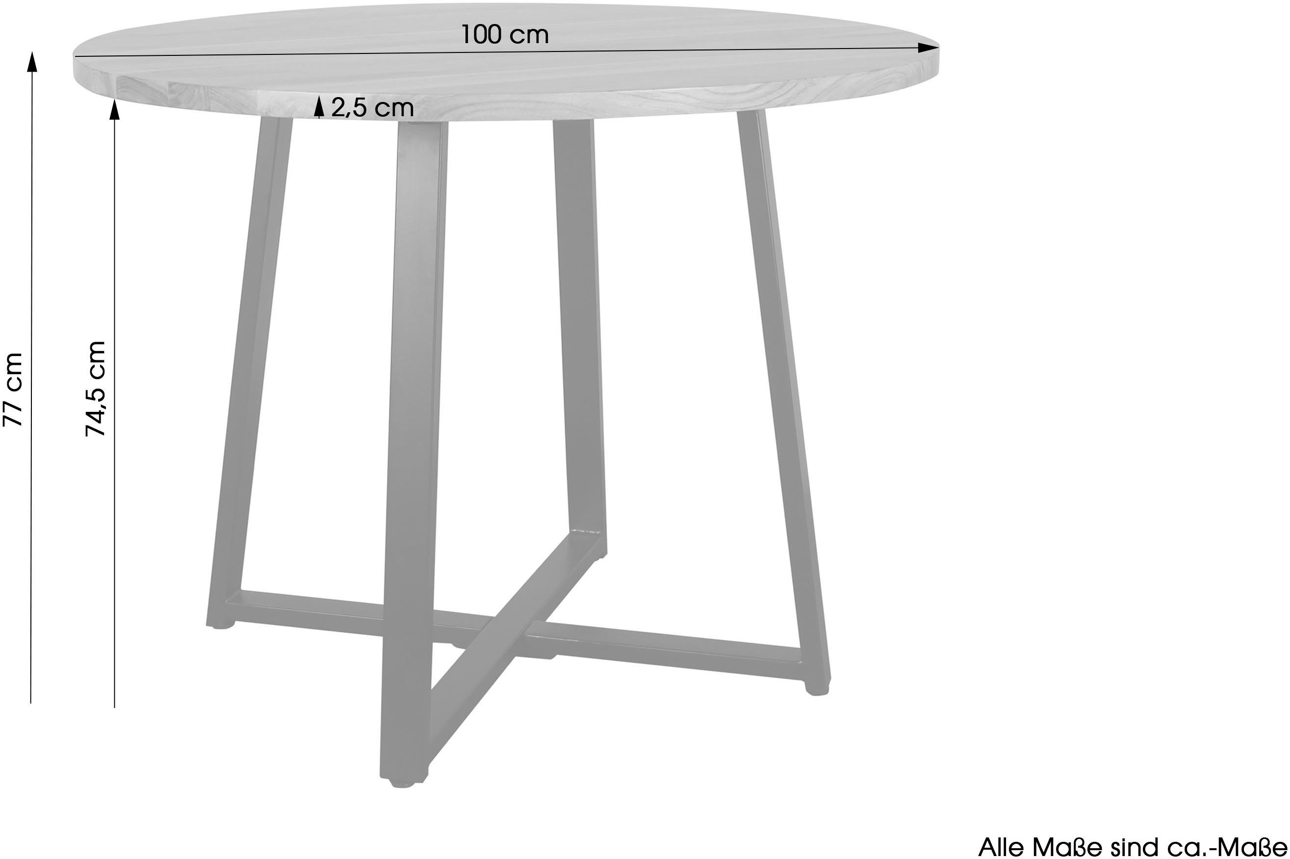 byLIVING Eettafel Arrow met 2,5 cm dikke, ronde massief houten tafelblad, d 100, h 77 cm (1 stuk)