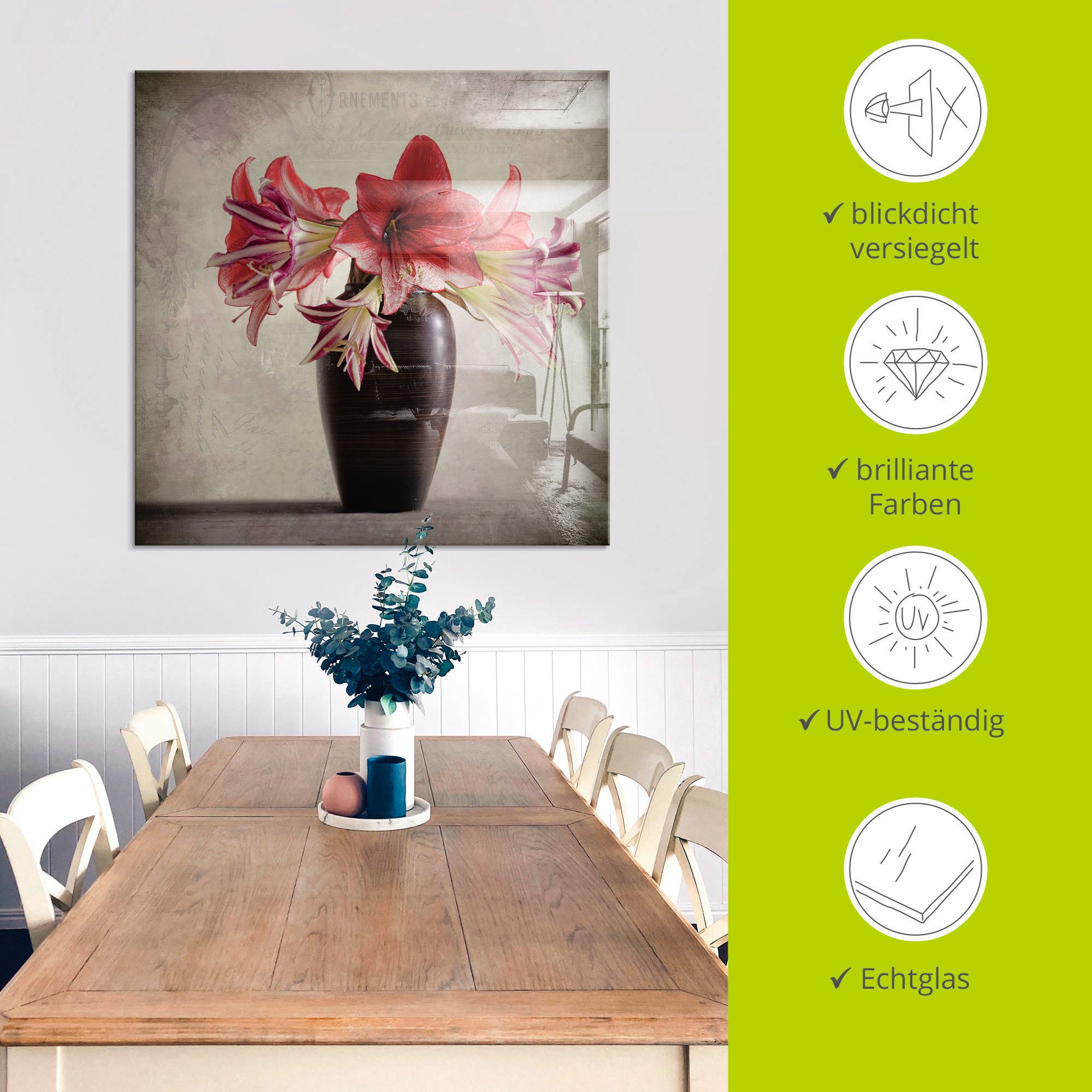 Artland Print op glas Amaryllis vintage II in verschillende maten