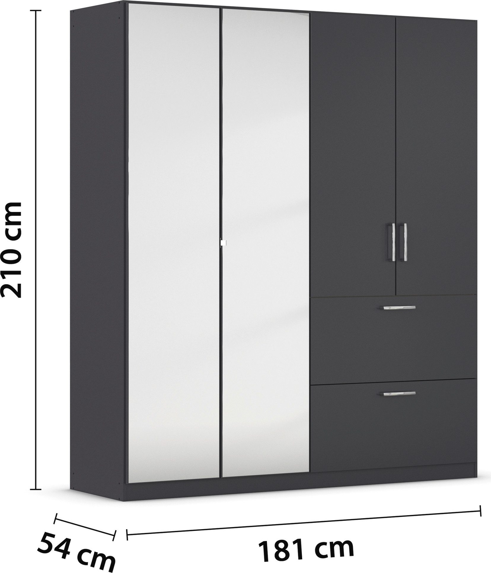 rauch Draaideurkast Kledingkast Kast Garderobe Slaapkamerkast PADUA volledig gemonteerde spiegeldeuren, twee grote lades made in germany