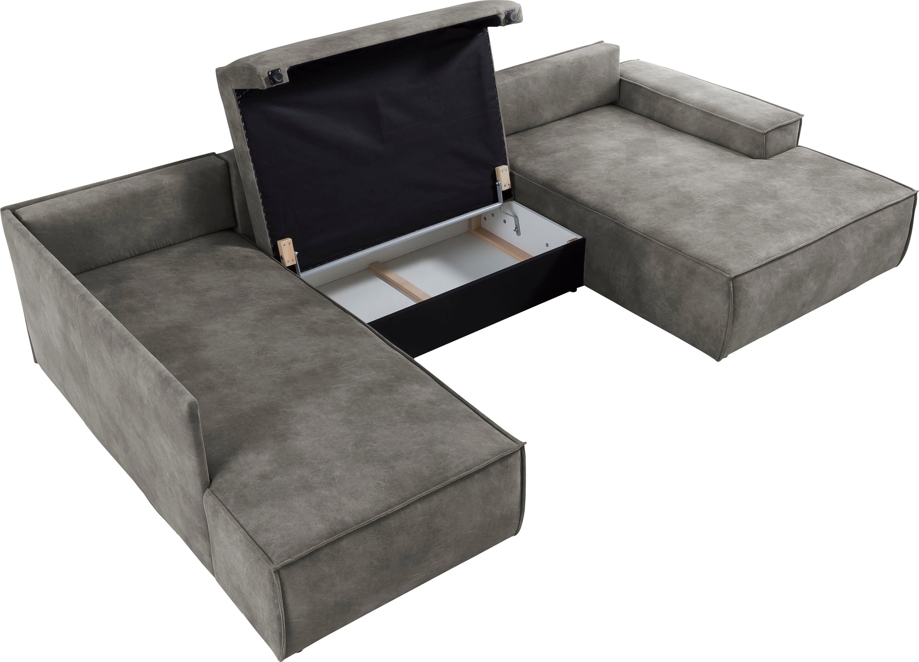 Home affaire Zithoek SHERWOOD 329 cm, U-vorm, slaapbank, Slaapfunctie met bedkist (194x139 cm), cord, vintage, fluweel