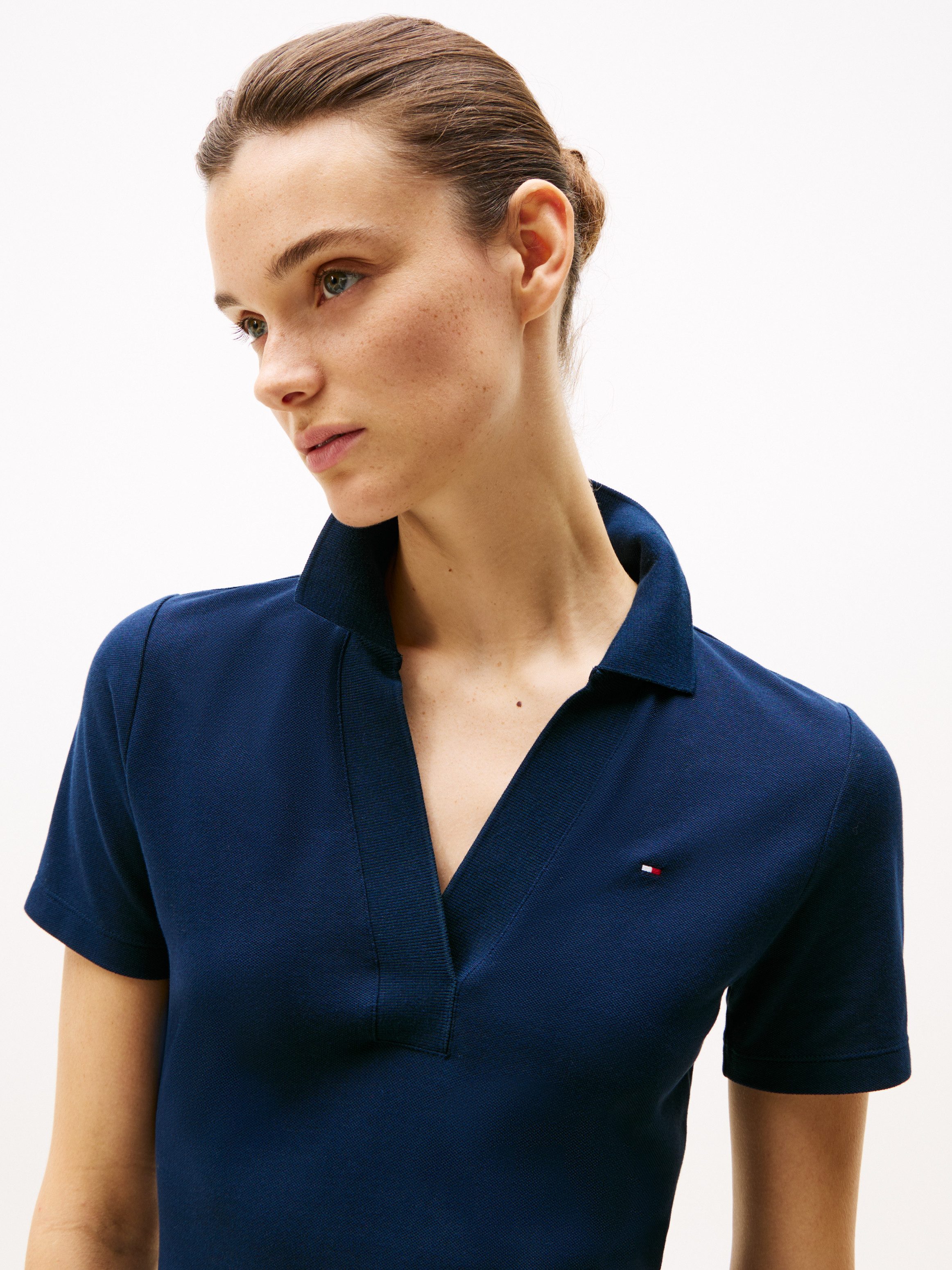 Tommy Hilfiger Polojurk SLIM OPEN NK POLO DRESS SS met geborduurde tommy hilfiger vlag