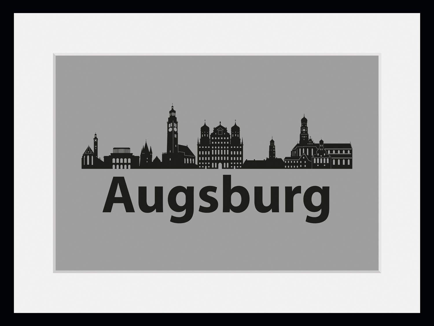 queence Wanddecoratie Augsburg skyline HD premium posterdruk incl. houten lijst (1 stuk)