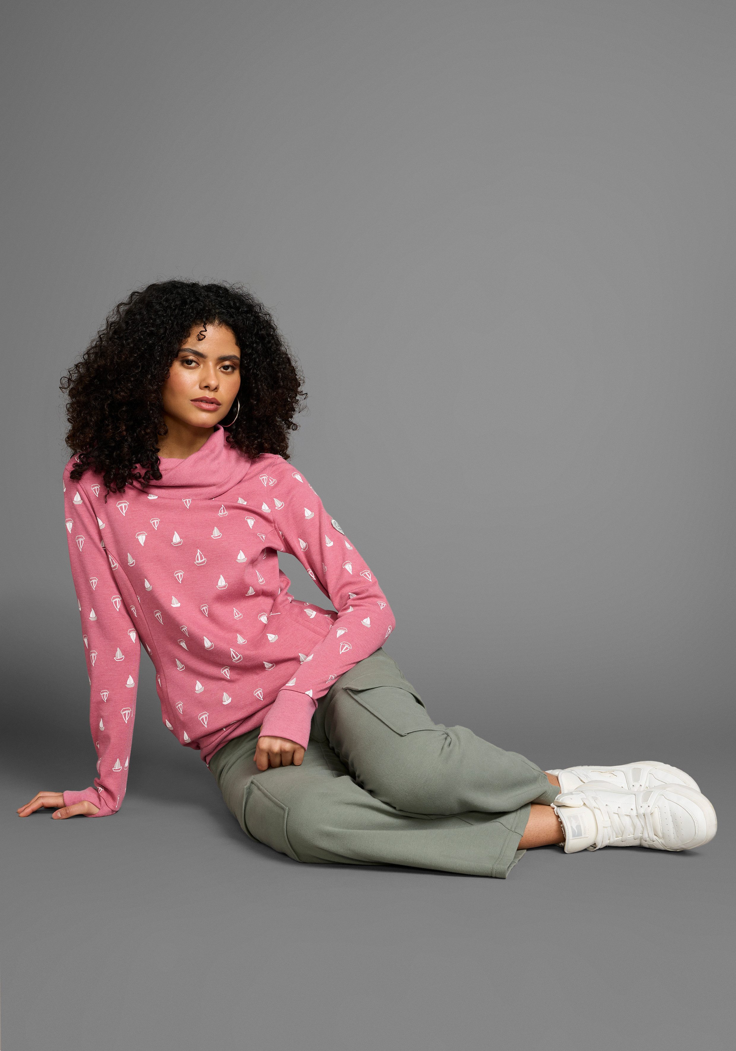 KangaROOS Sweatshirt Lange mouwen met duimgaten, figuurvolgende snit, schalkraag