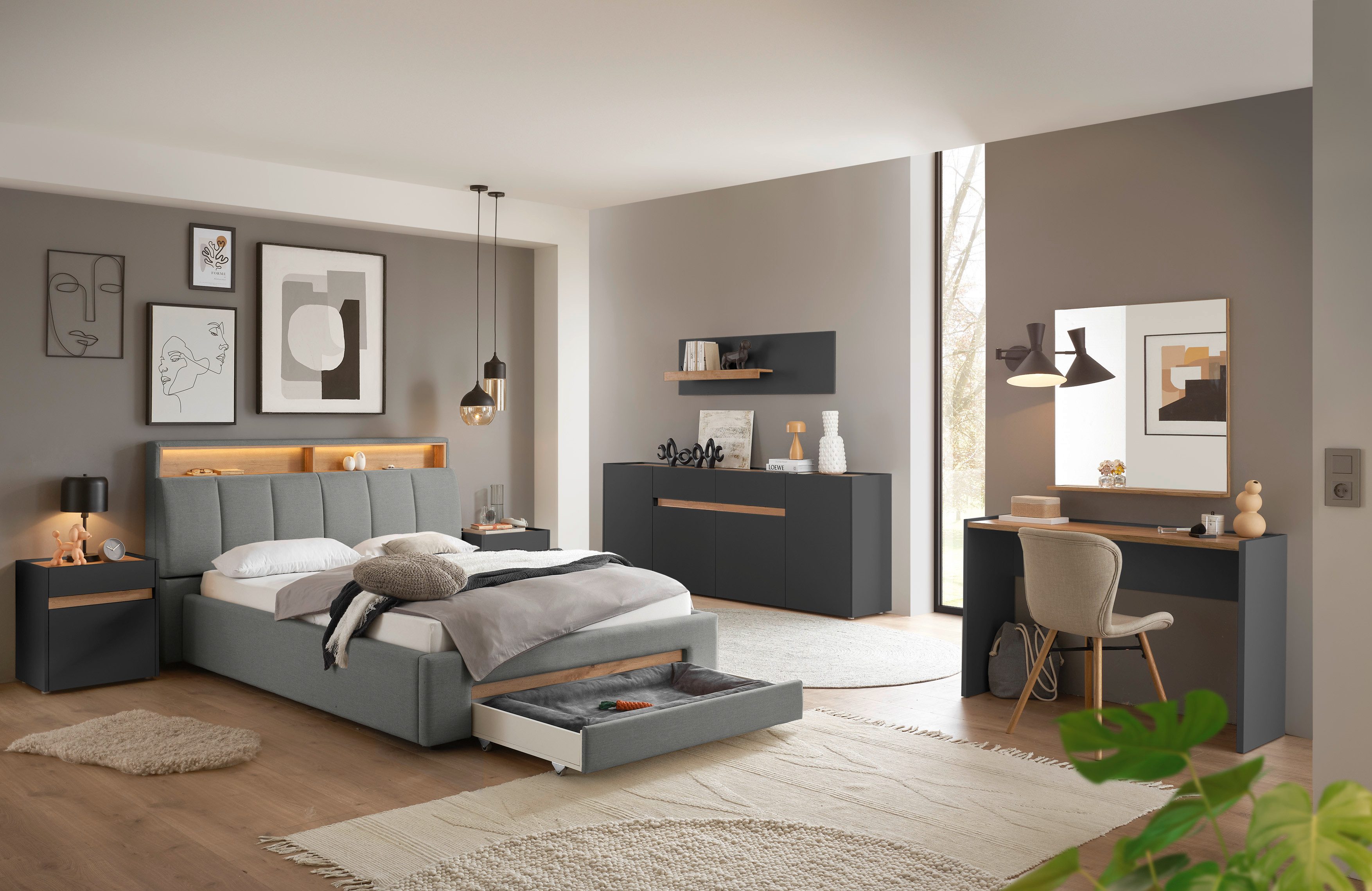 INOSIGN Gestoffeerd bed CiTY/GiRON,, gepolsterd opbergbed, met LED-verlichting Bedkisten met hondenbed of als opbergruimte, opklapbare hoofdeinden