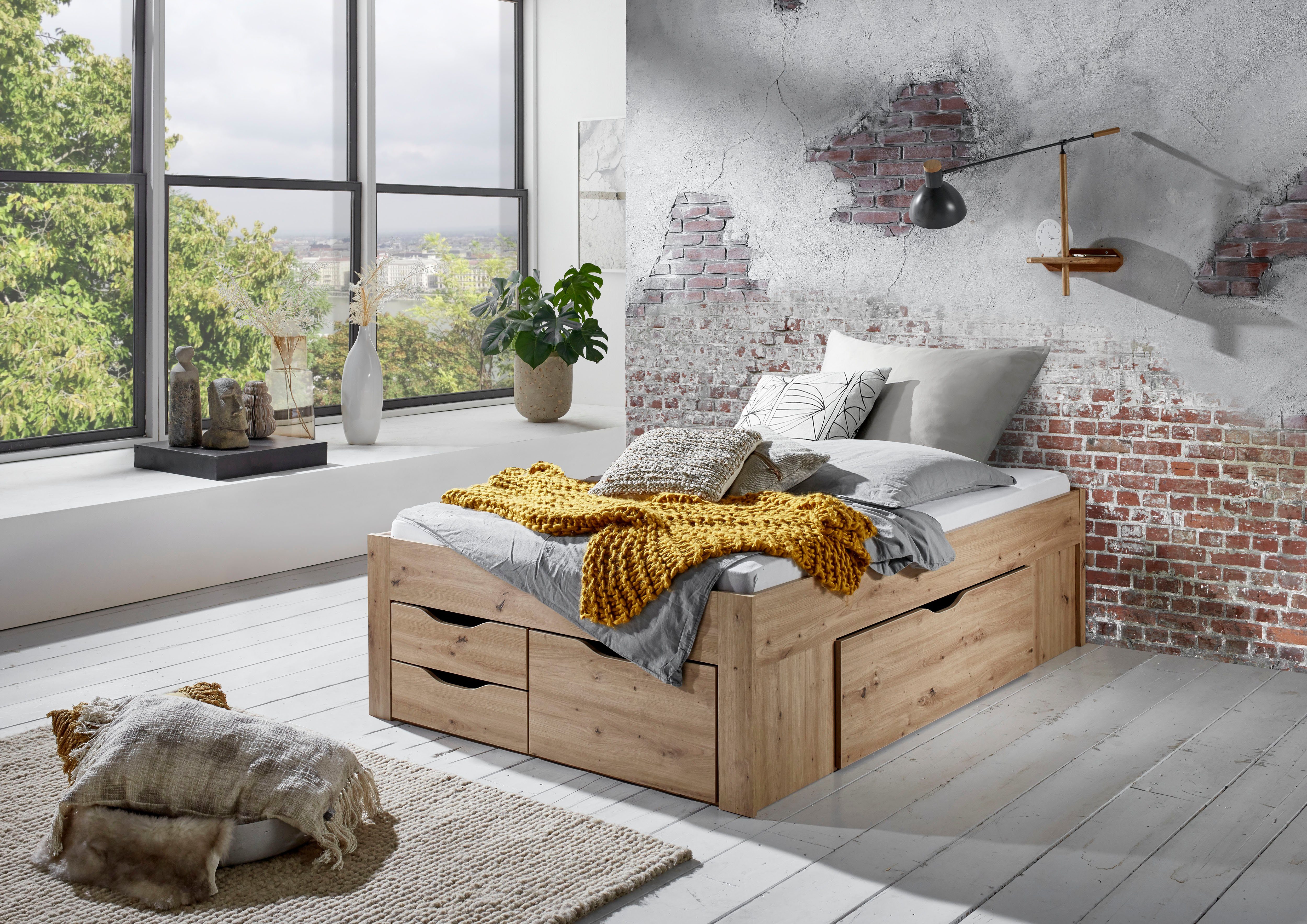 Relita Ledikant met bergruimte met laden en matras, 2 breedten, 2 decorkleuren melamine
