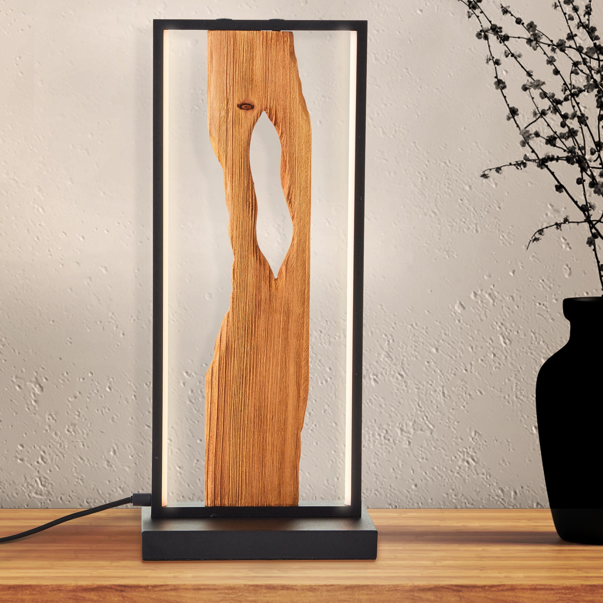 Brilliant Leuchten Led-tafellamp Chaumont Hoogte 50 cm, 940 lm, aluminium/metaal/hout, zwart/hout
