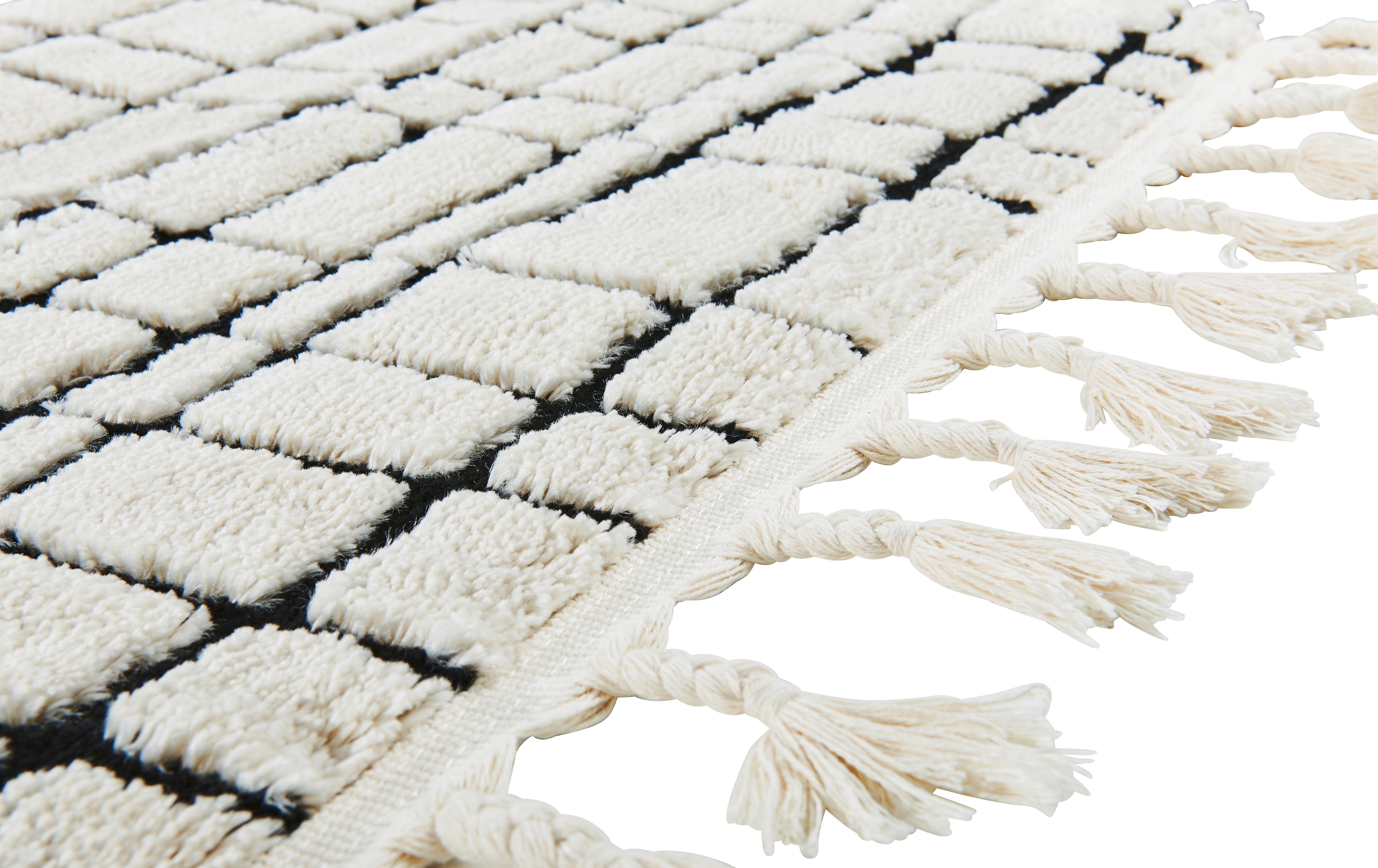 done.® Vloerkleed River modern scandi ontwerp, geruit, hoog-laag effect, met franjes