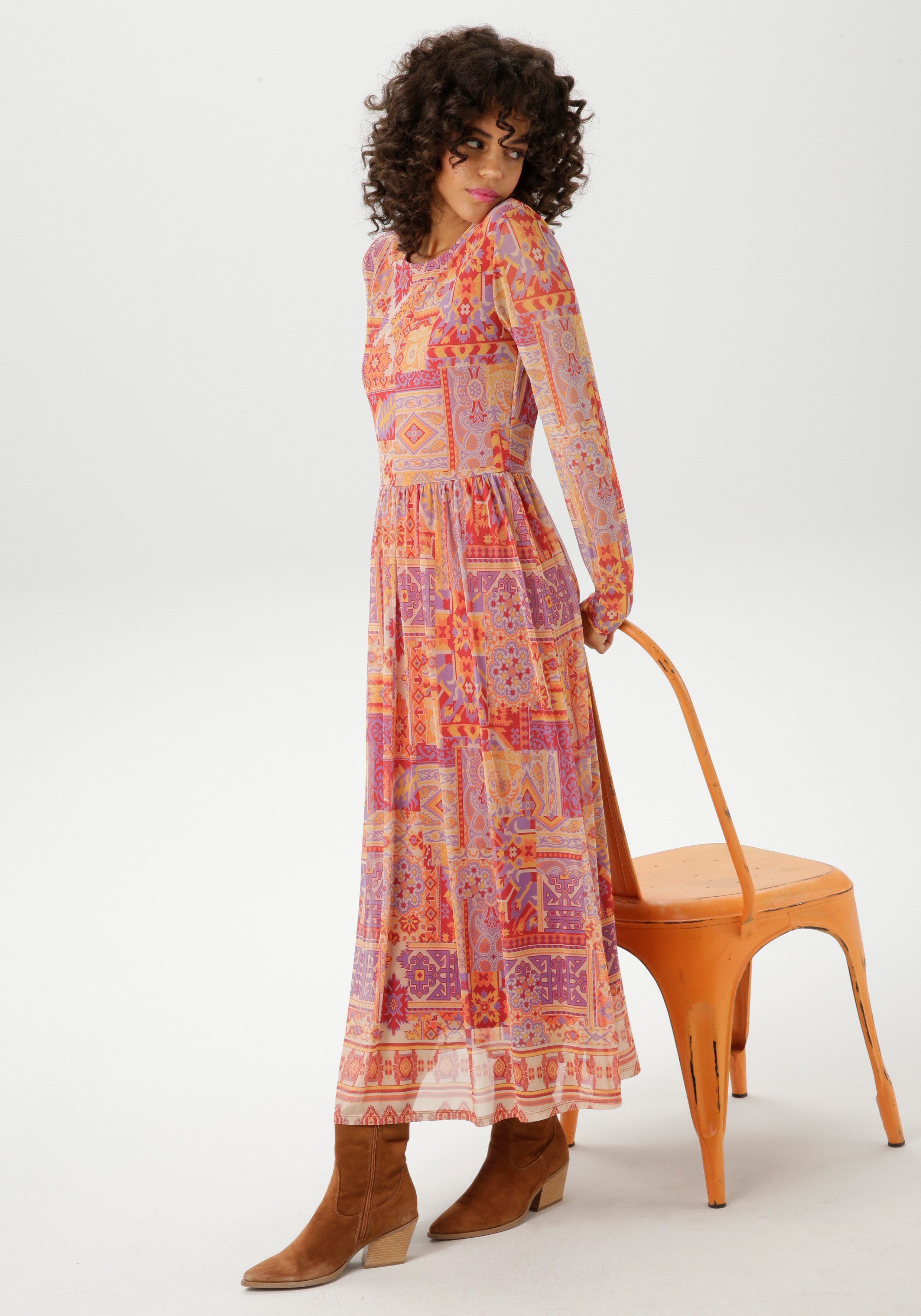 Aniston CASUAL Midi-jurk met kleurharmonieuze etnische print - nieuwe collectie
