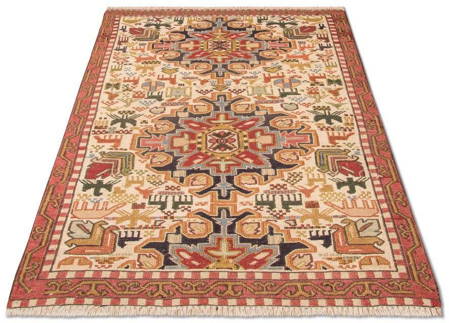 morgenland Vloerkleed Kelim Seide Teppich handgewebt beige-Kelim Teppich - Oriental - 97 x 68 cm - beige