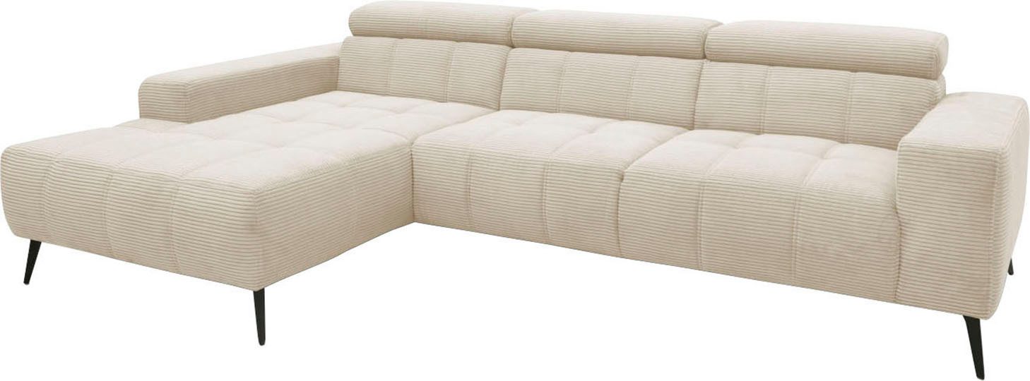 DOMO collection Hoekbank Trento L-vorm, met sledevoet of enkele voet naar keuze met verstelbare hoofdsteun, récamier links/rechts bestelbaar